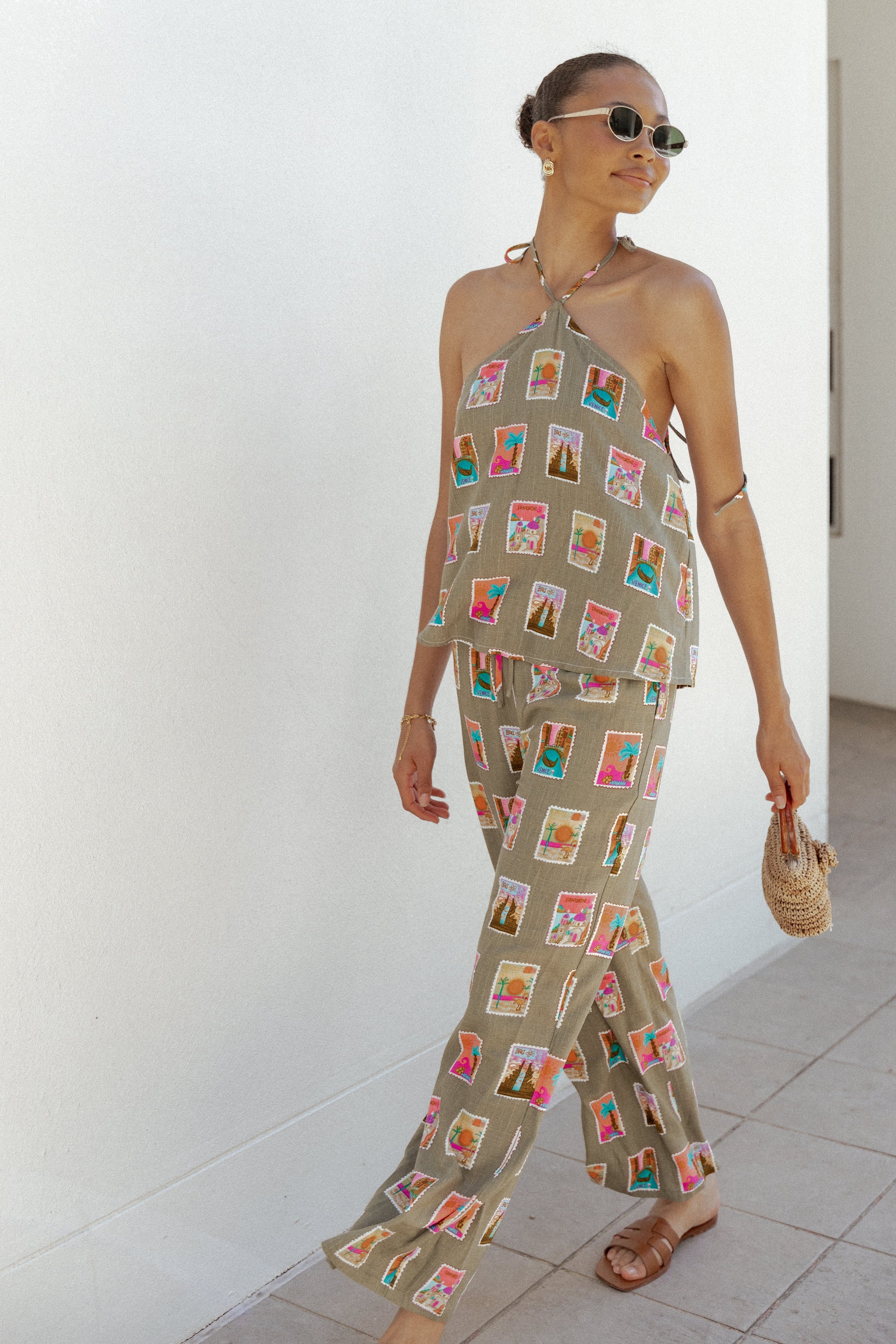 Henri Halter Top - Olive Print