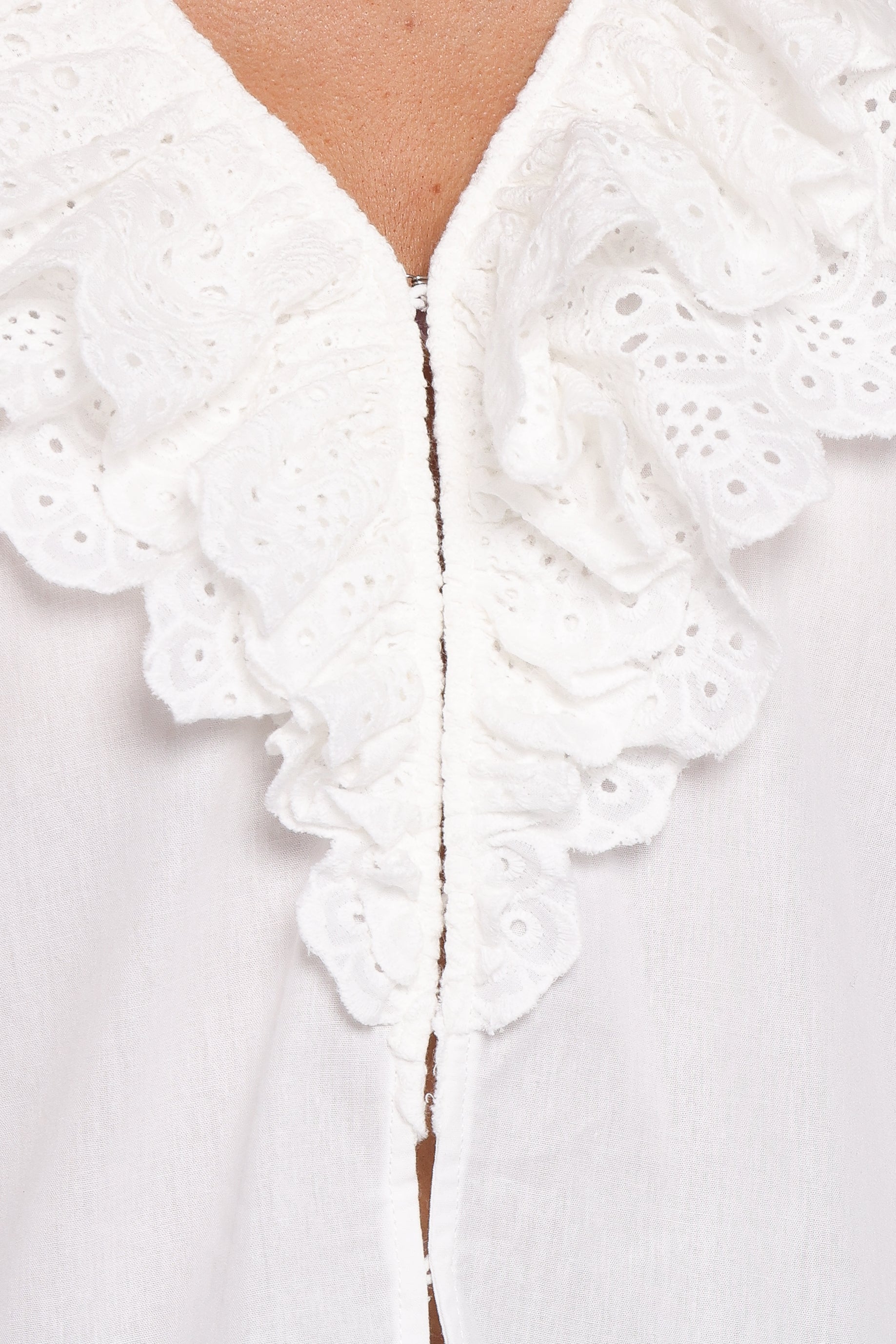 Aelwen Ruffle Blouse - White Embroidery