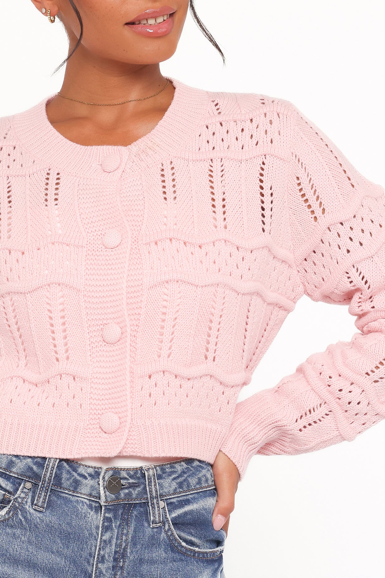 Aidy Crop Button Front Cardigan - Pink