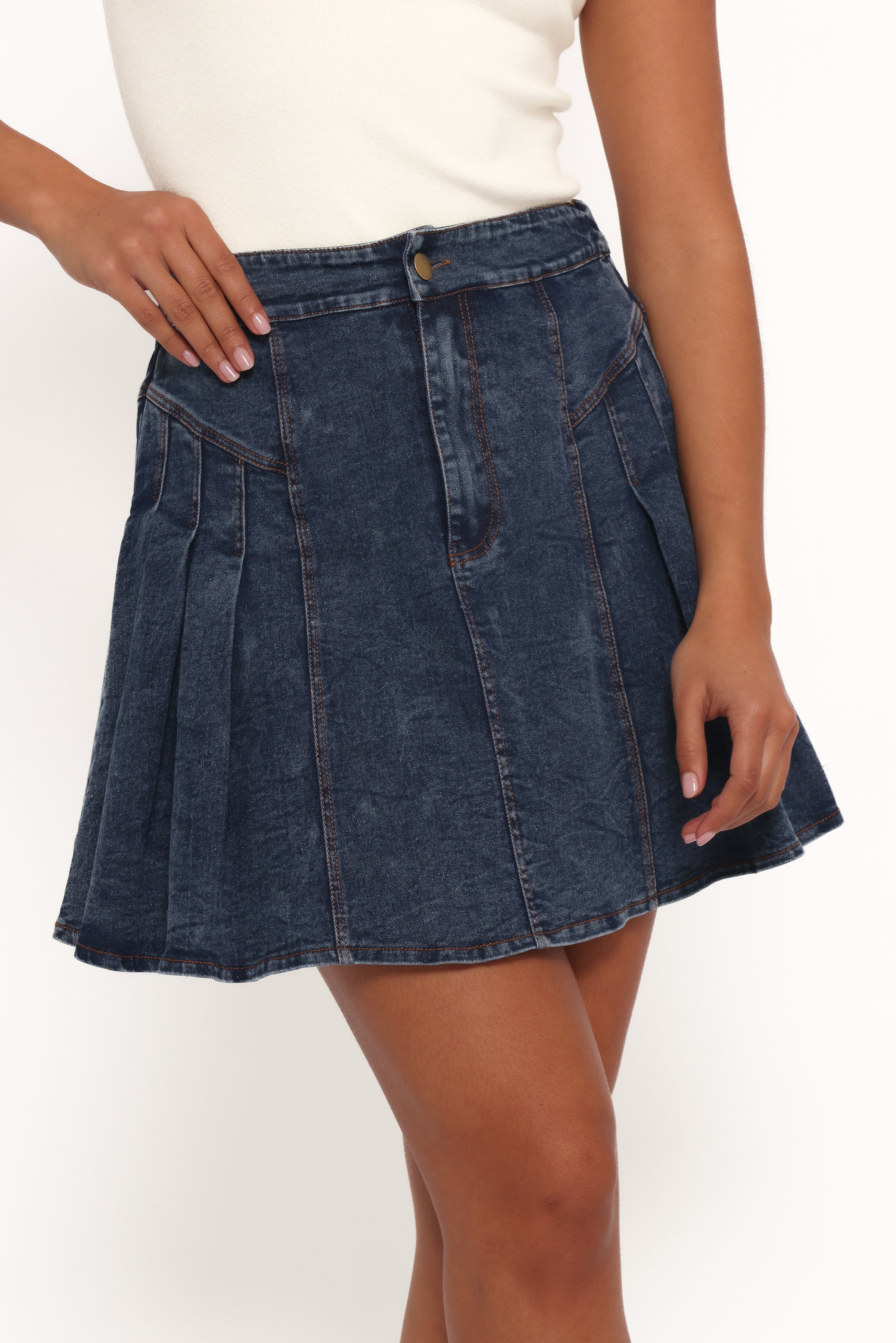Alek Pleated Mini Skirt - Mid Wash Denim