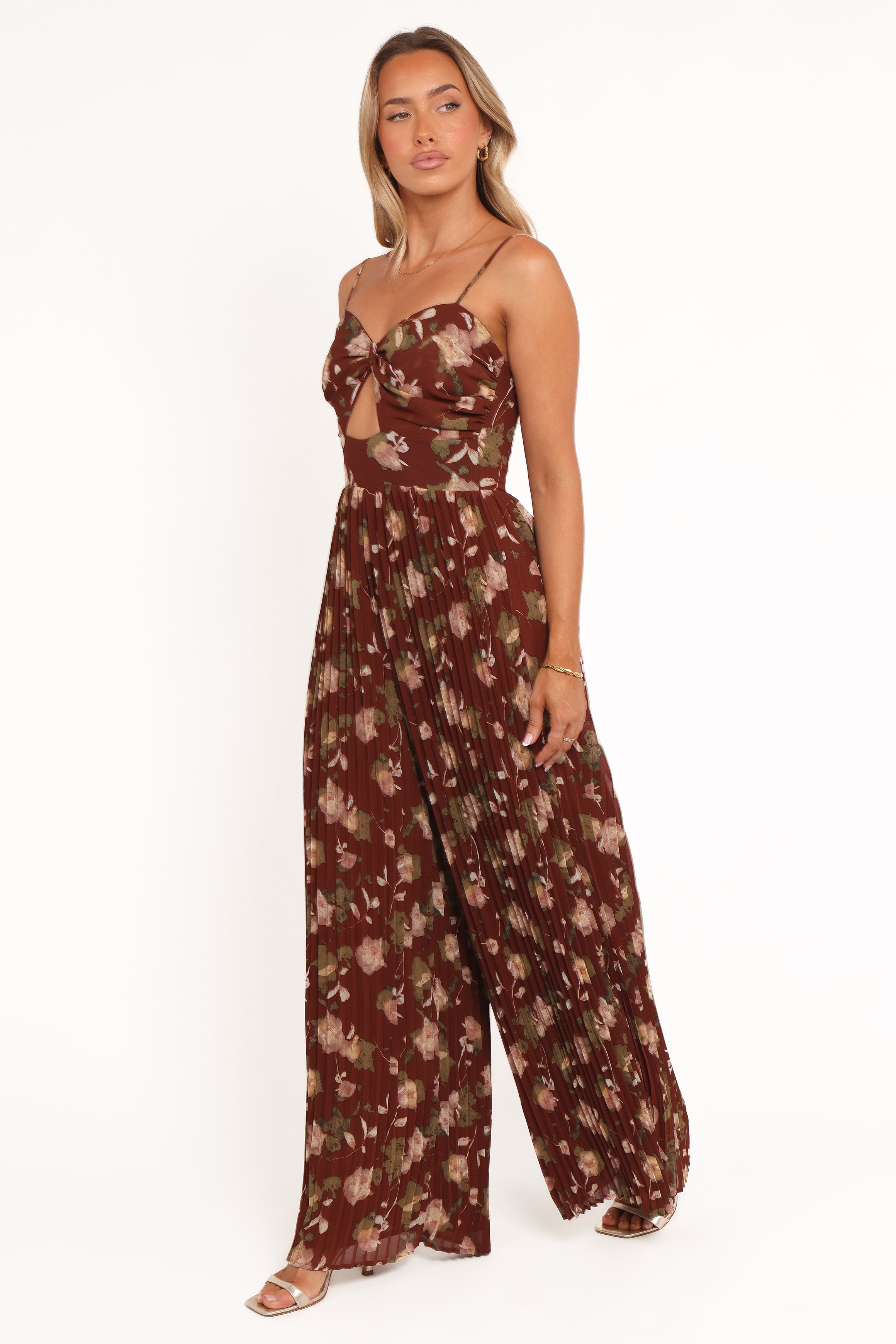 Alice Wide Leg Jumpsuit - Brown Floral