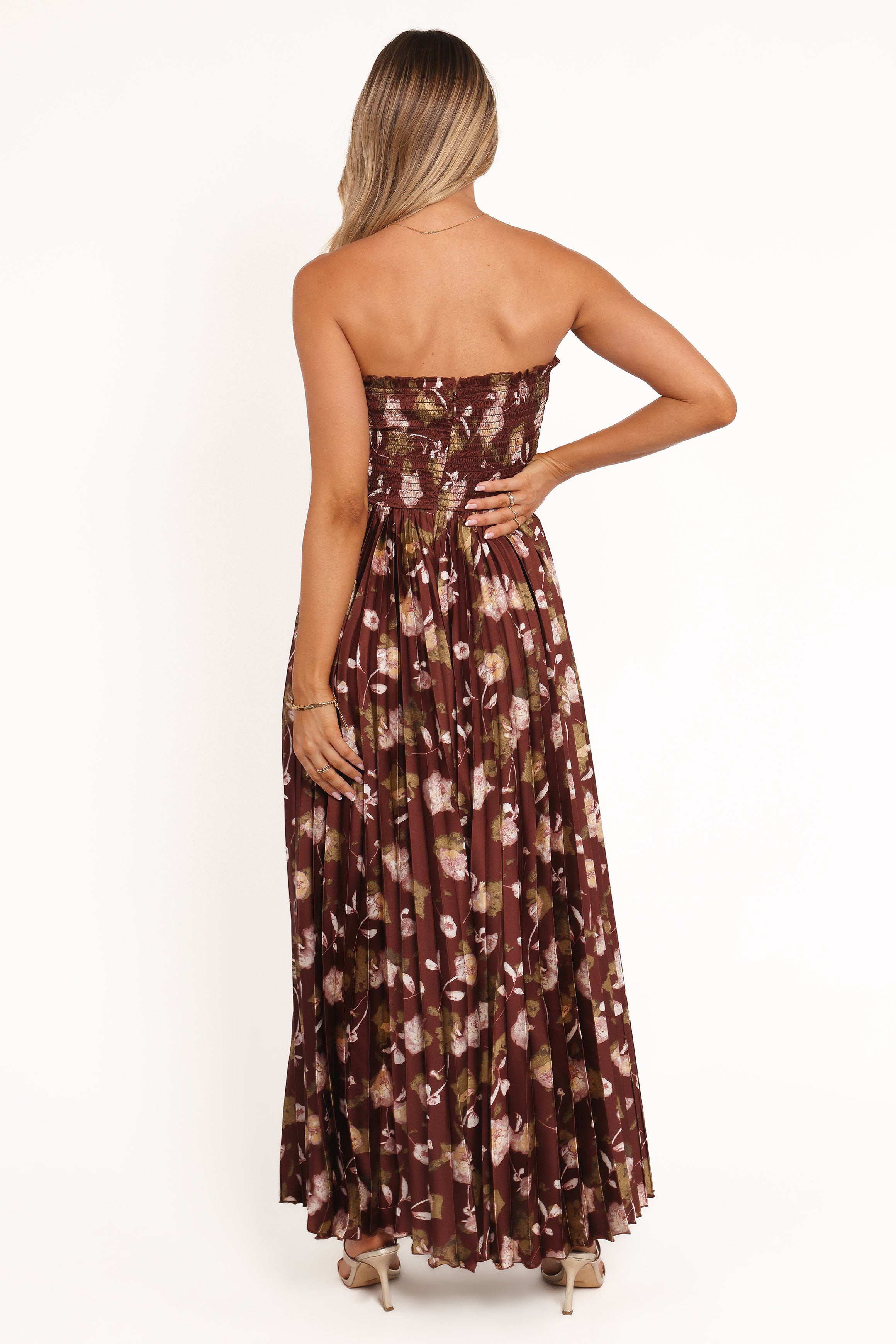Angelique Strapless Maxi Dress - Brown Floral