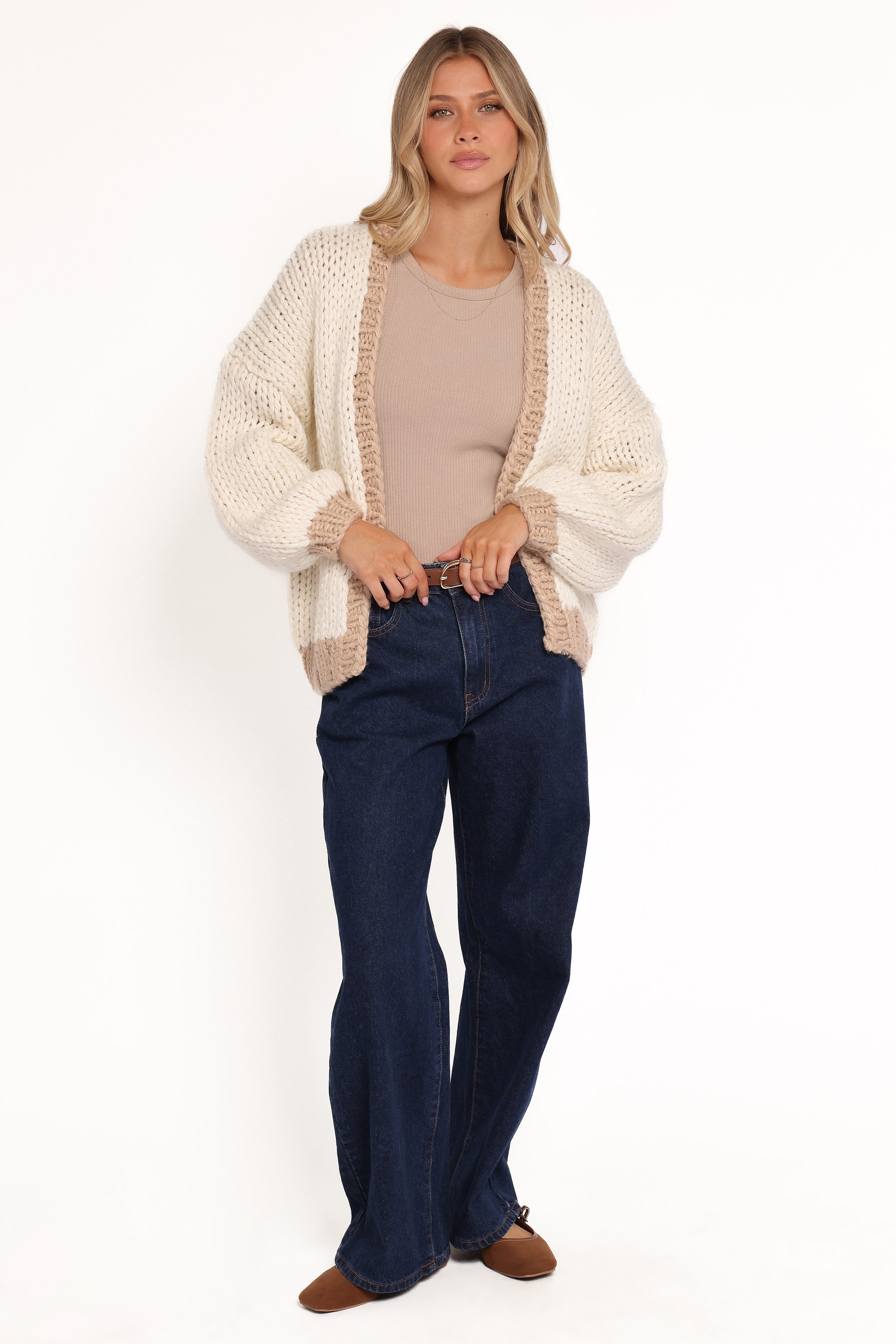 Anige Contrast Trim Cardigan - Cream