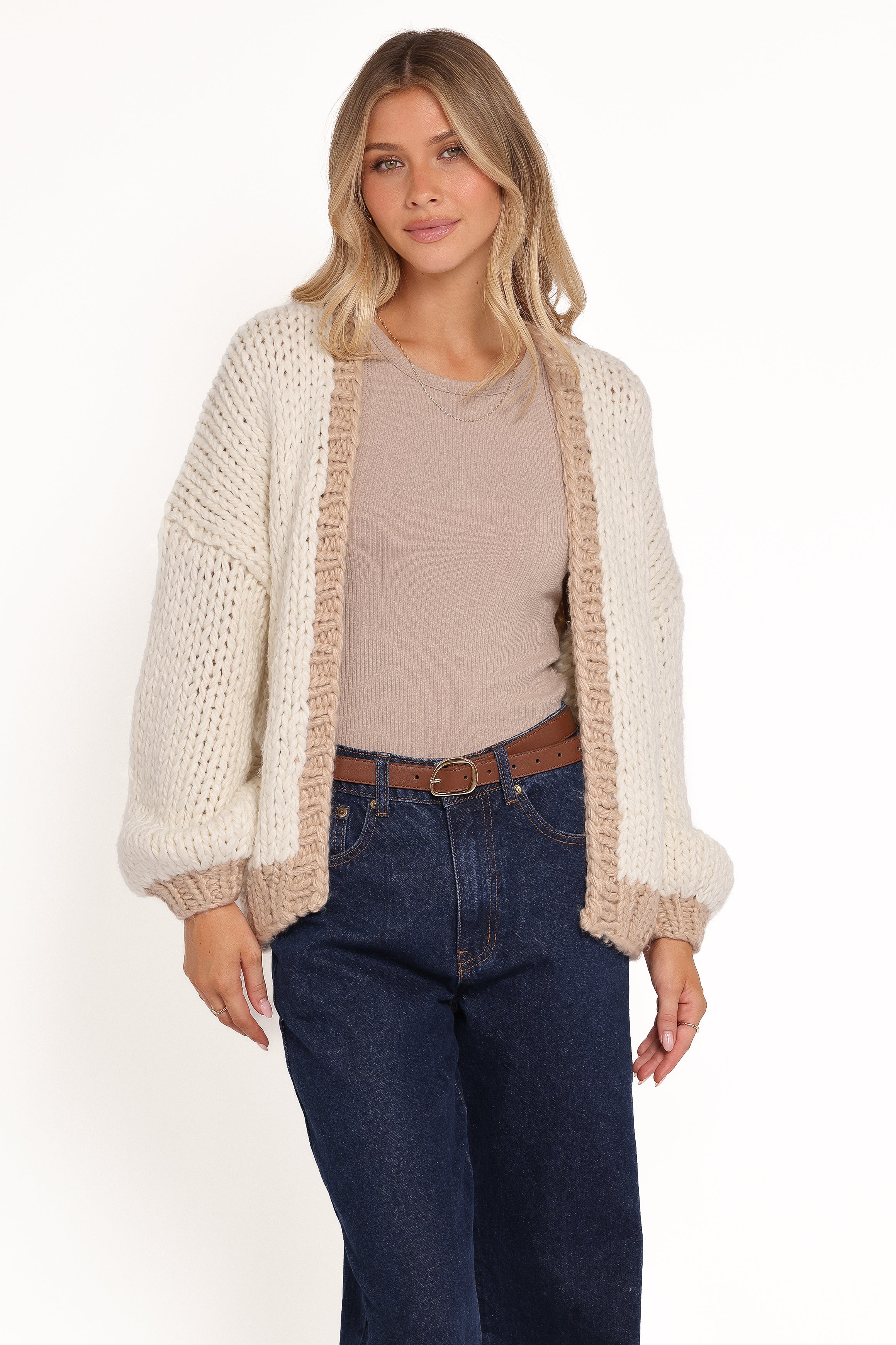 Anige Contrast Trim Cardigan - Cream