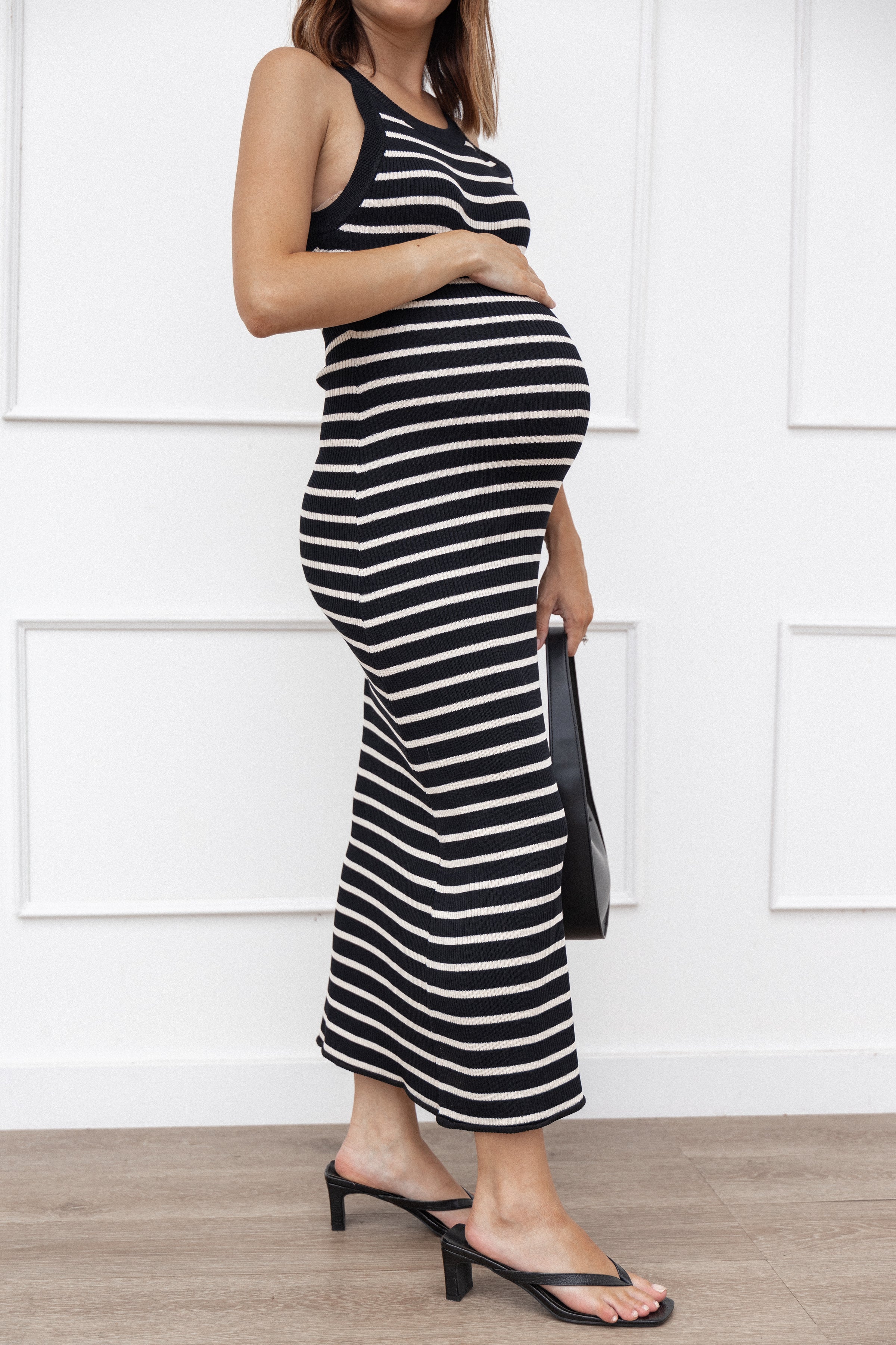 Arabella Knit Dress - Black Beige Stripe