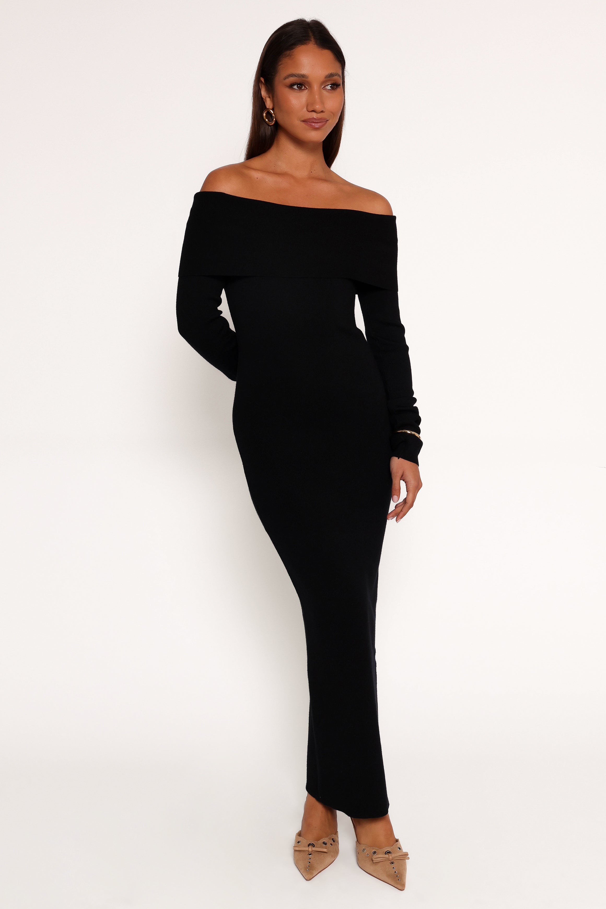 Archie Off the Shoulder Midi Dress - Black