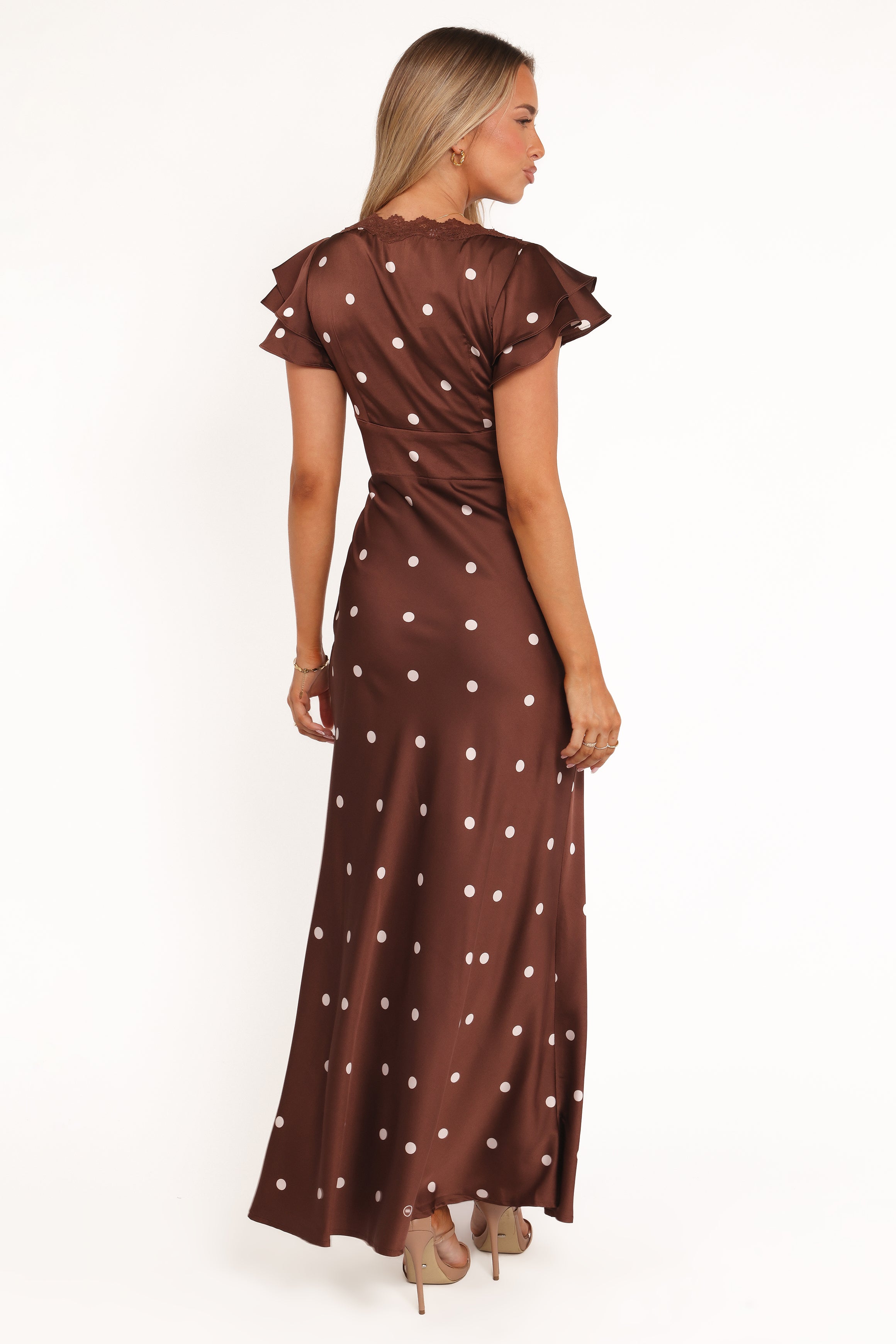 Arella Maxi Dress - Brown Polka Dot