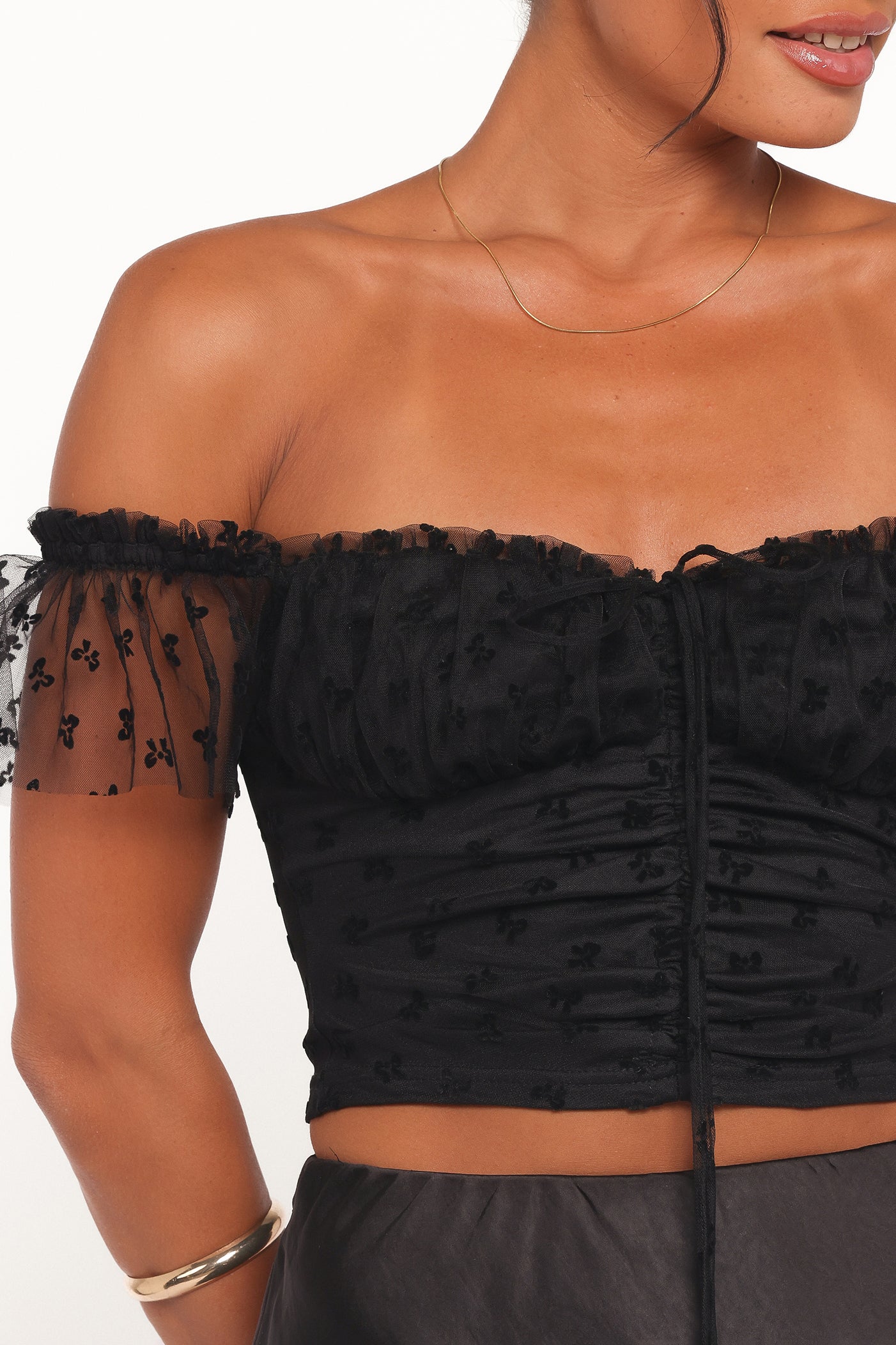 Aster Off Shoulder Mesh Top - Black