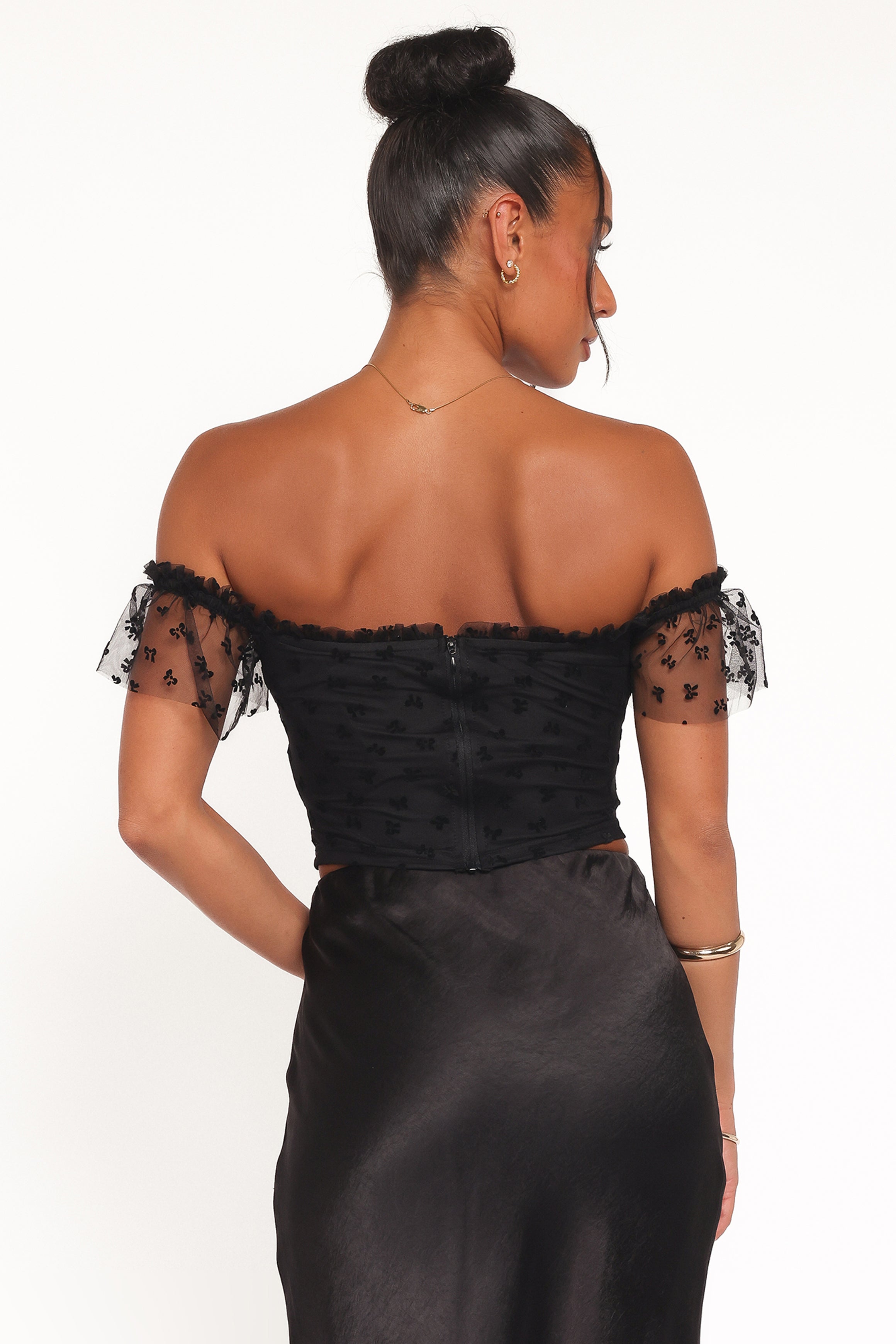 Aster Off Shoulder Mesh Top - Black