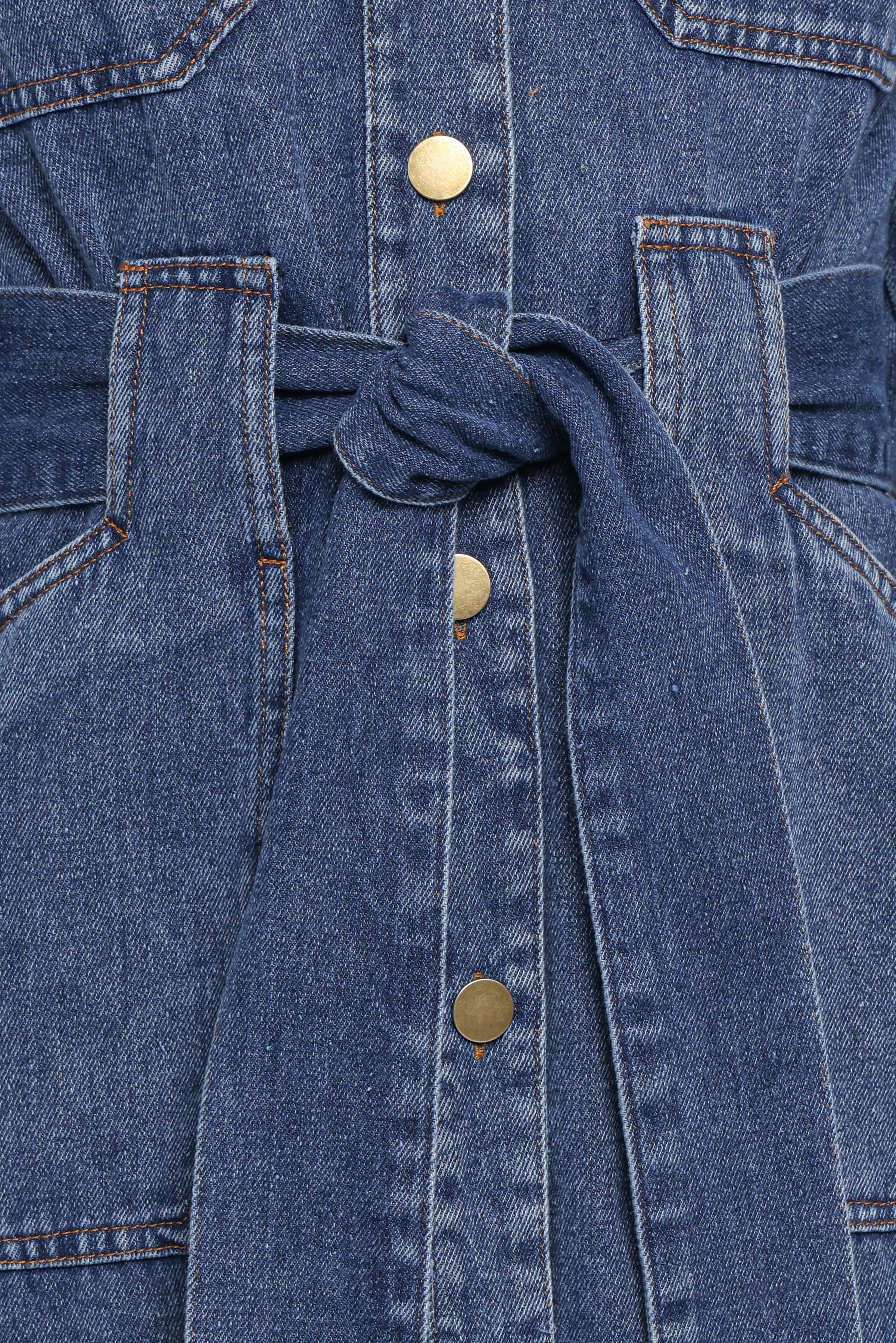 Ballina Long Sleeve Midi Dress - Blue Denim