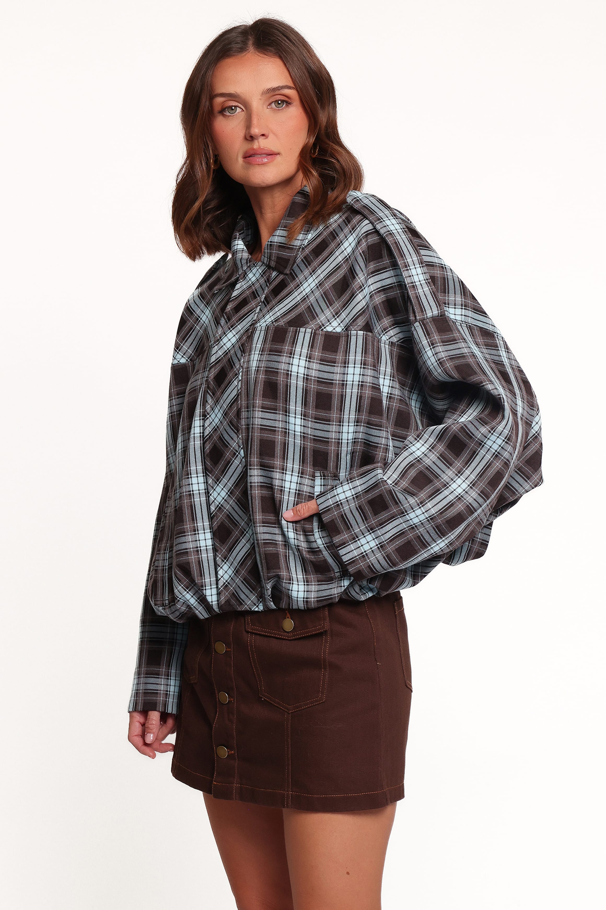 Bindy Bomber - Choc/Blue Plaid