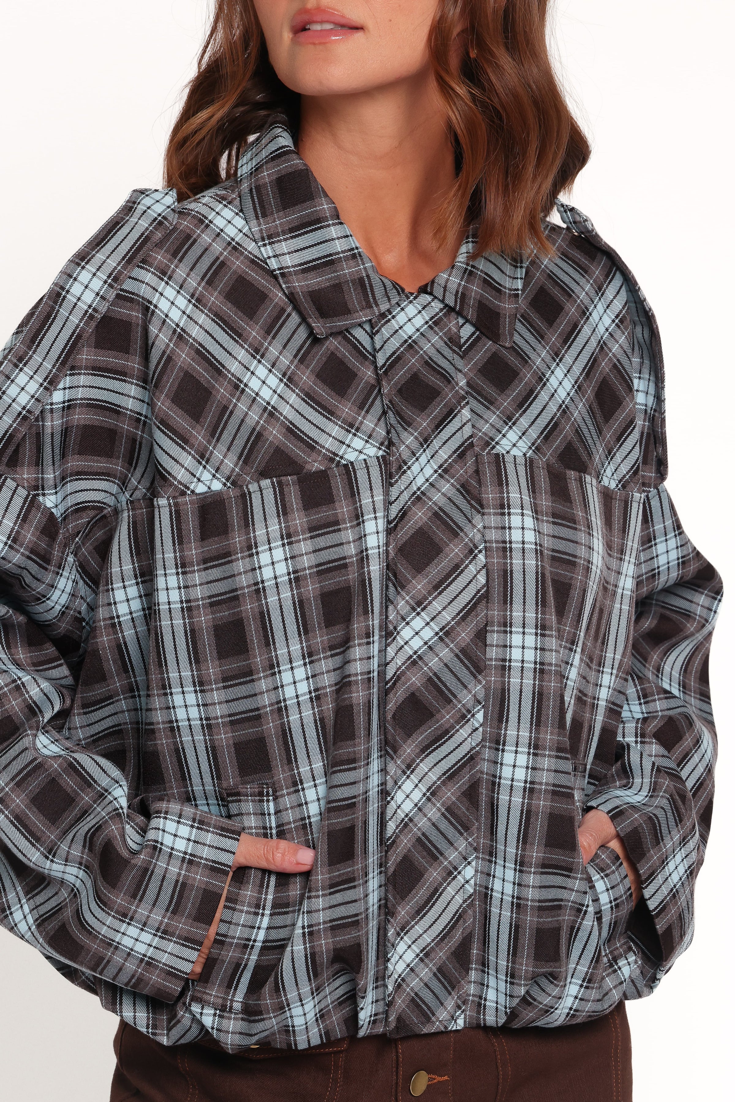 Bindy Bomber - Choc/Blue Plaid