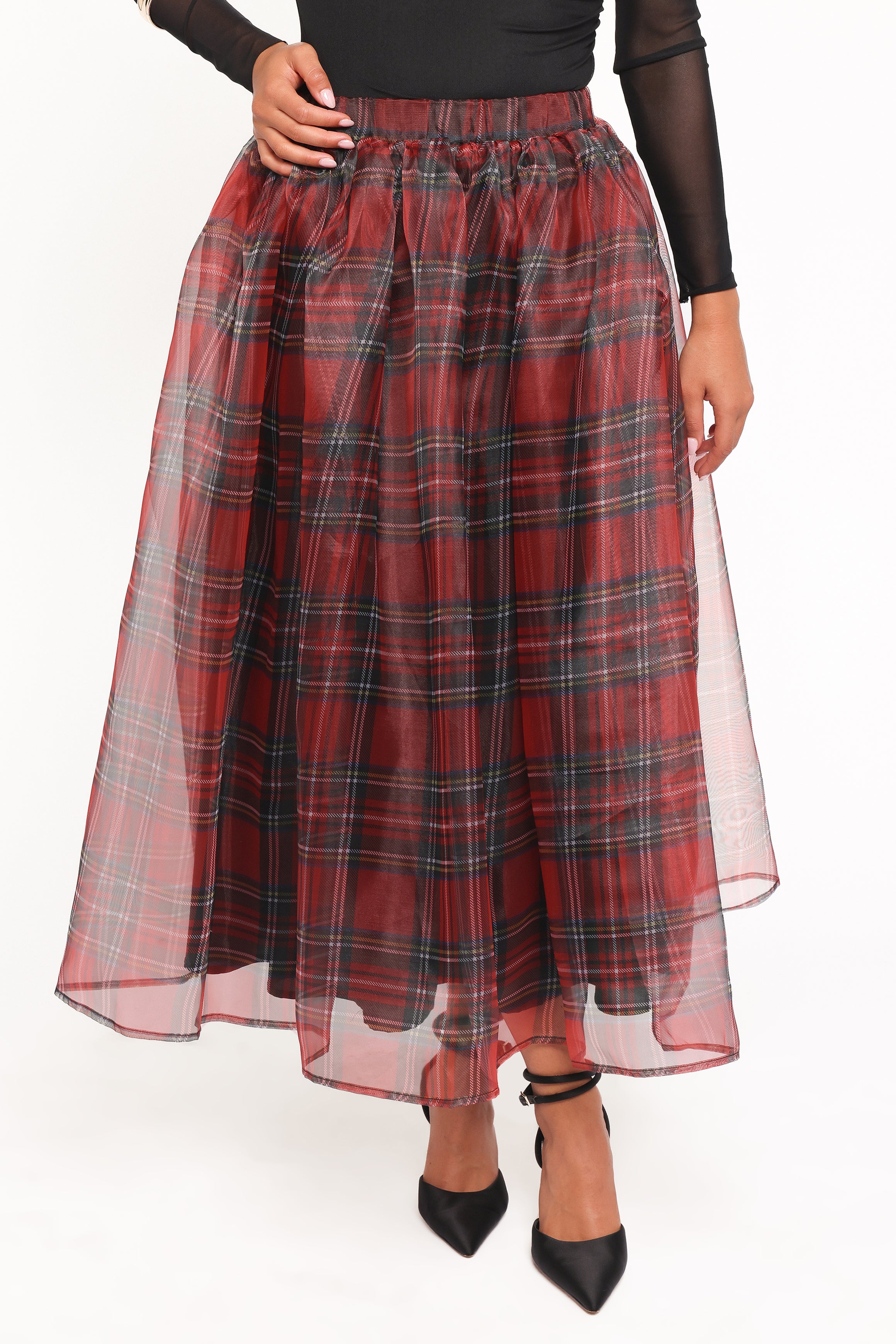 Bonita Midi Skirt - Red Plaid