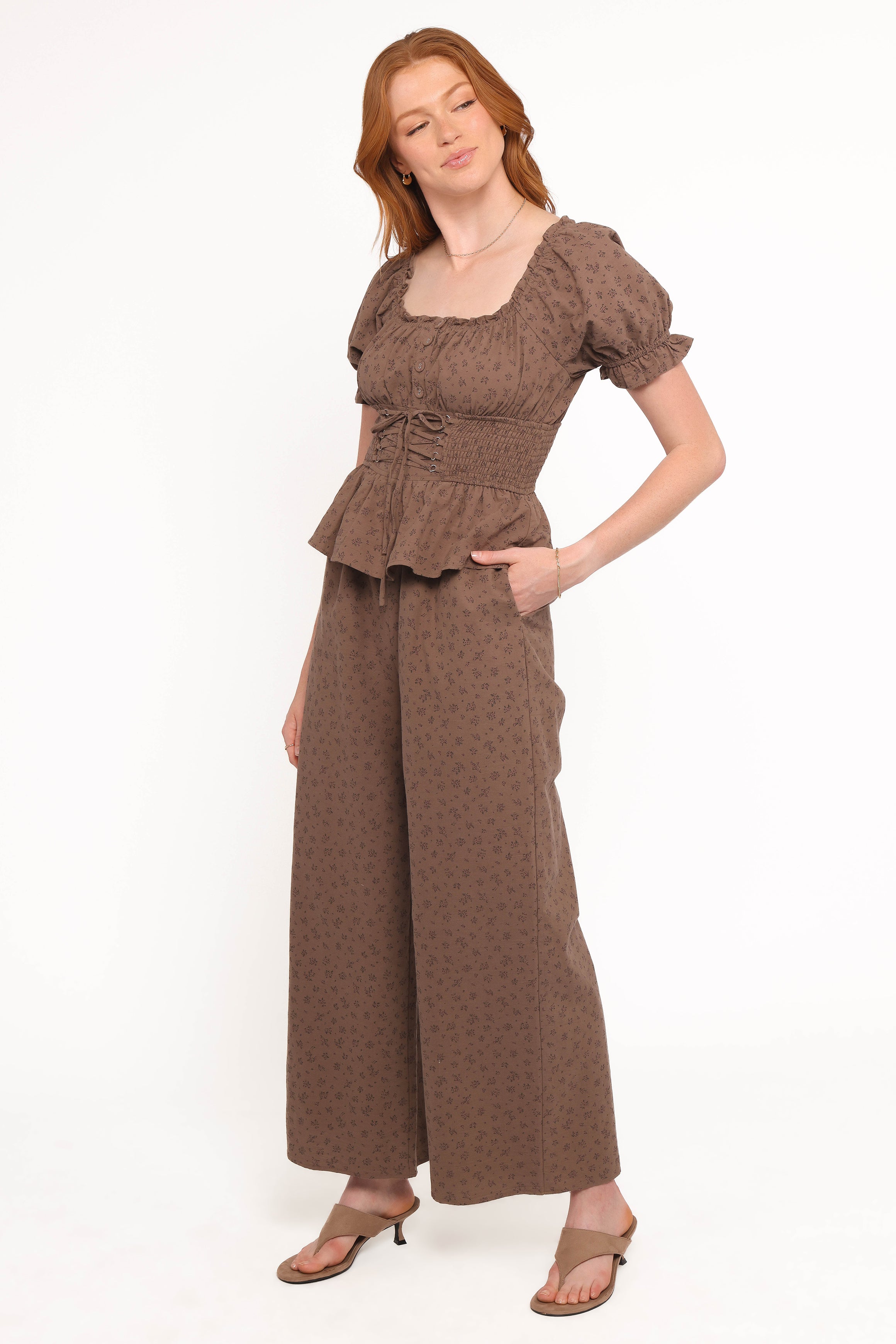 Bridget Jumpsuit - Taupe Purple Floral