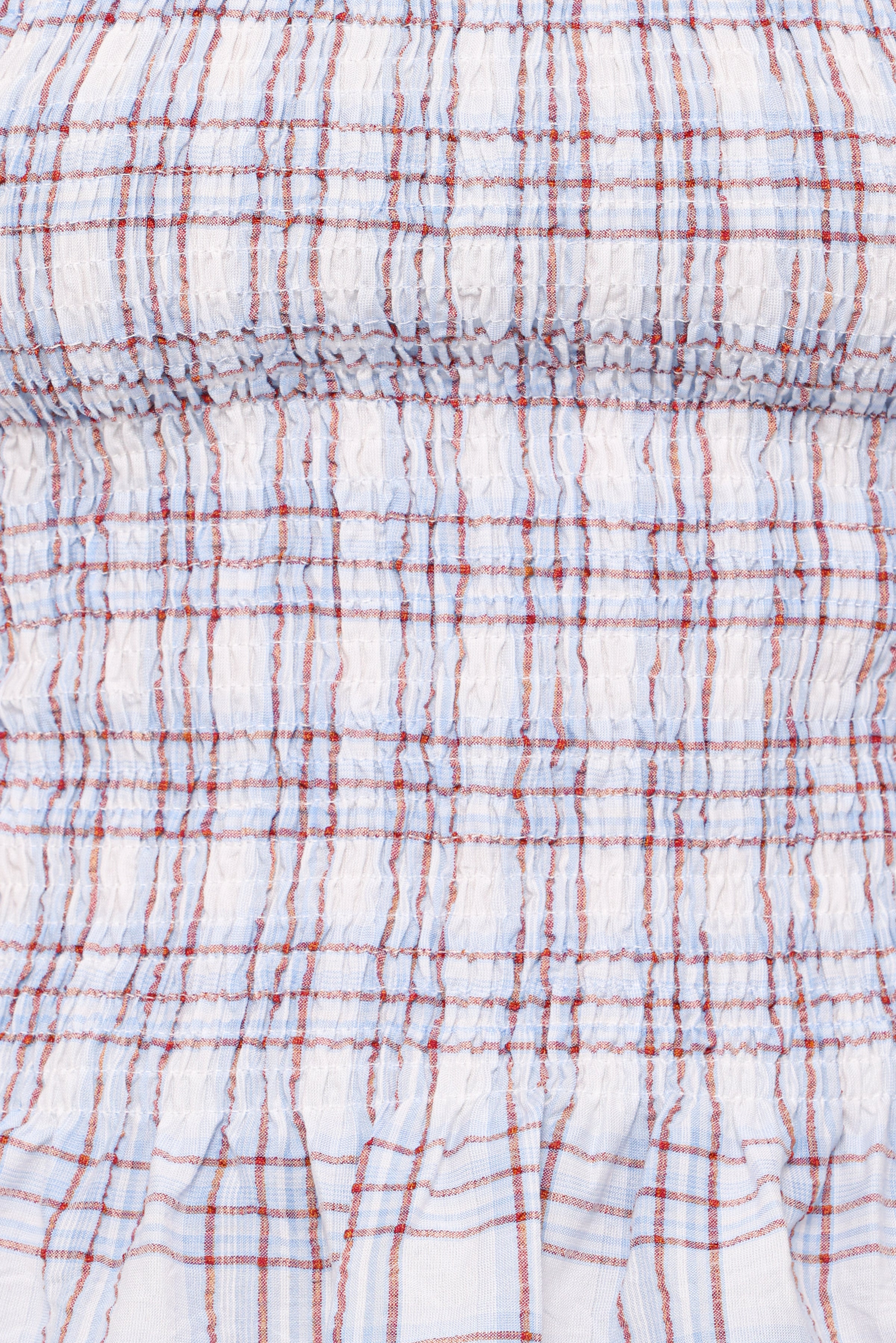 Callista Shirred Waist Top - Light Blue Plaid