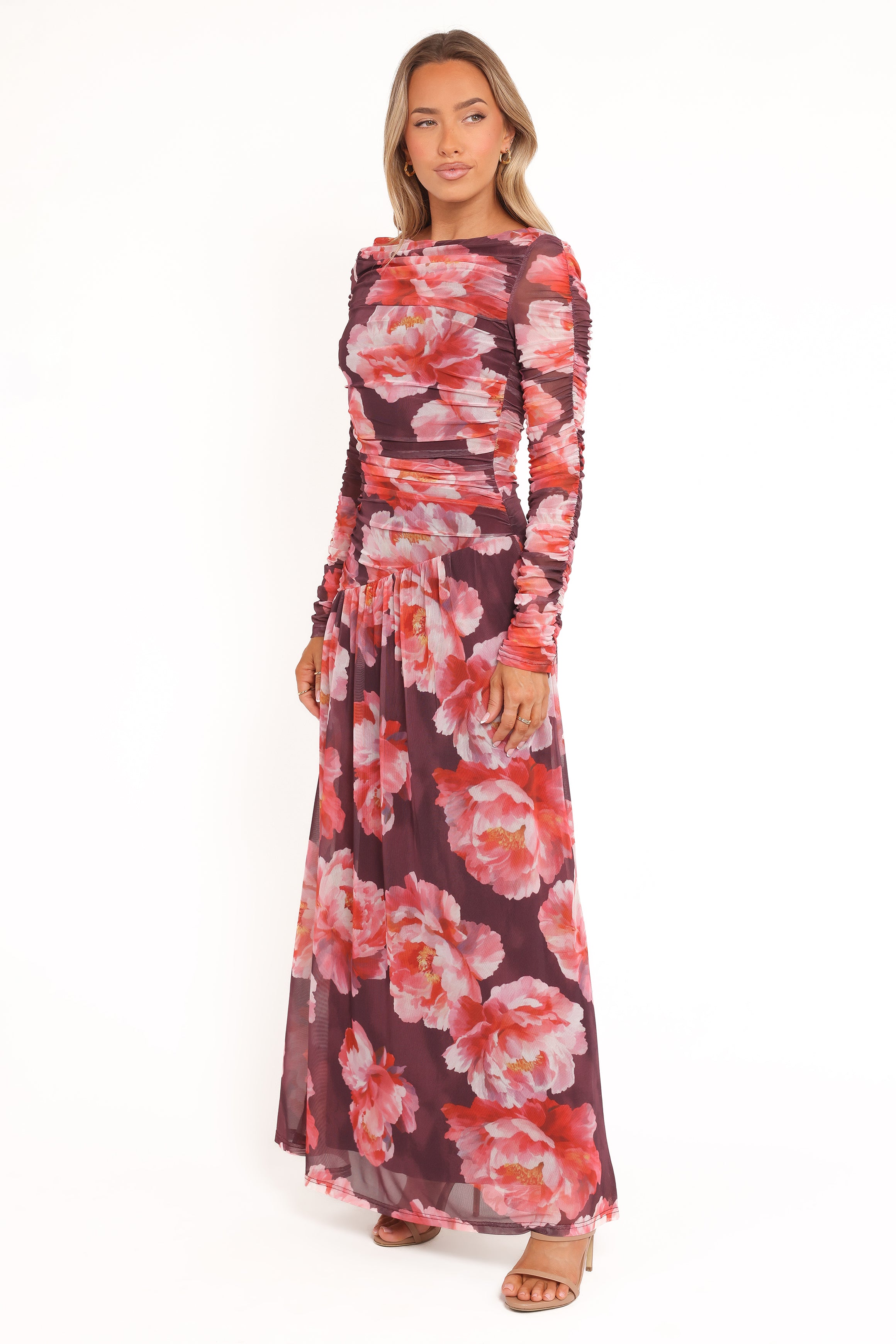 Calypso Long Sleeve Maxi Dress - Burgundy Peony