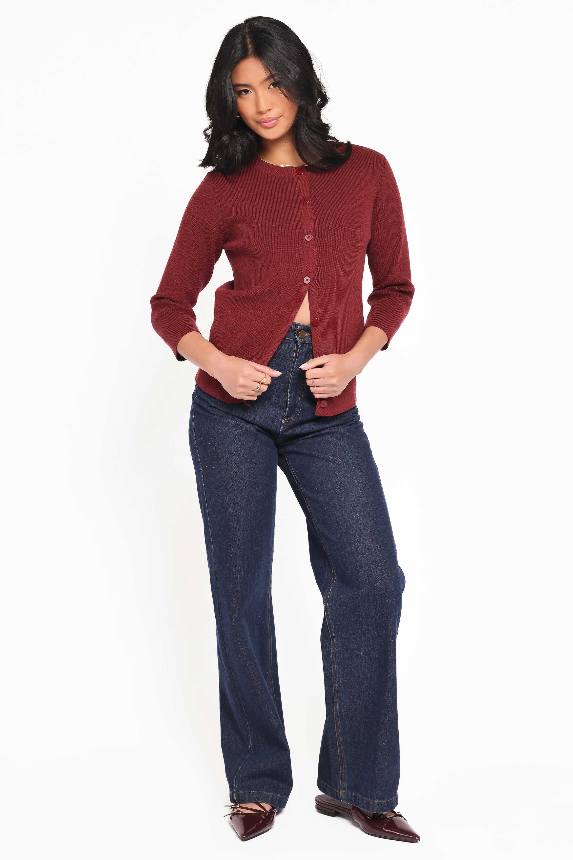 Cataline Button Front Top - Wine