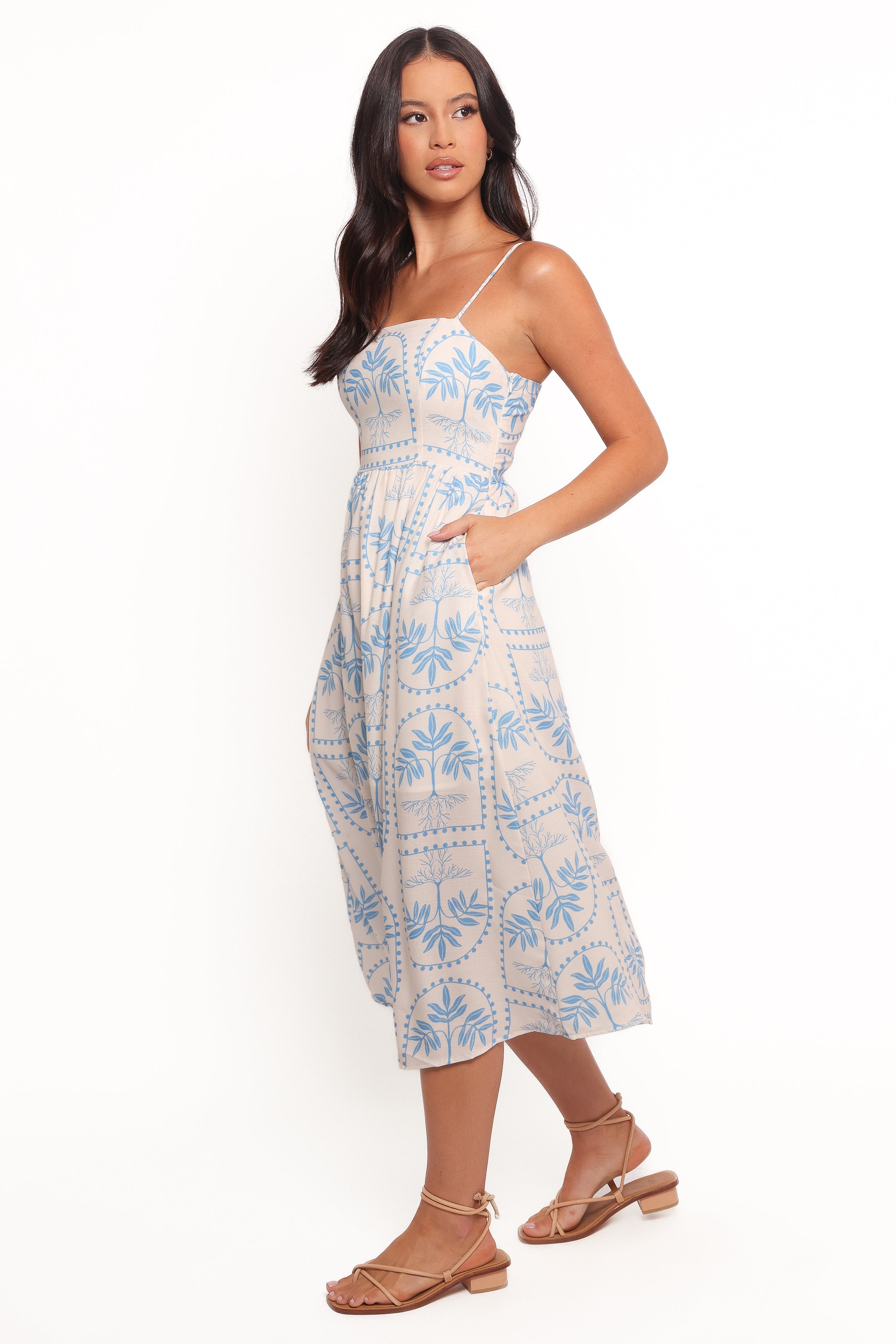 Cathy Midi Dress - Blue/White