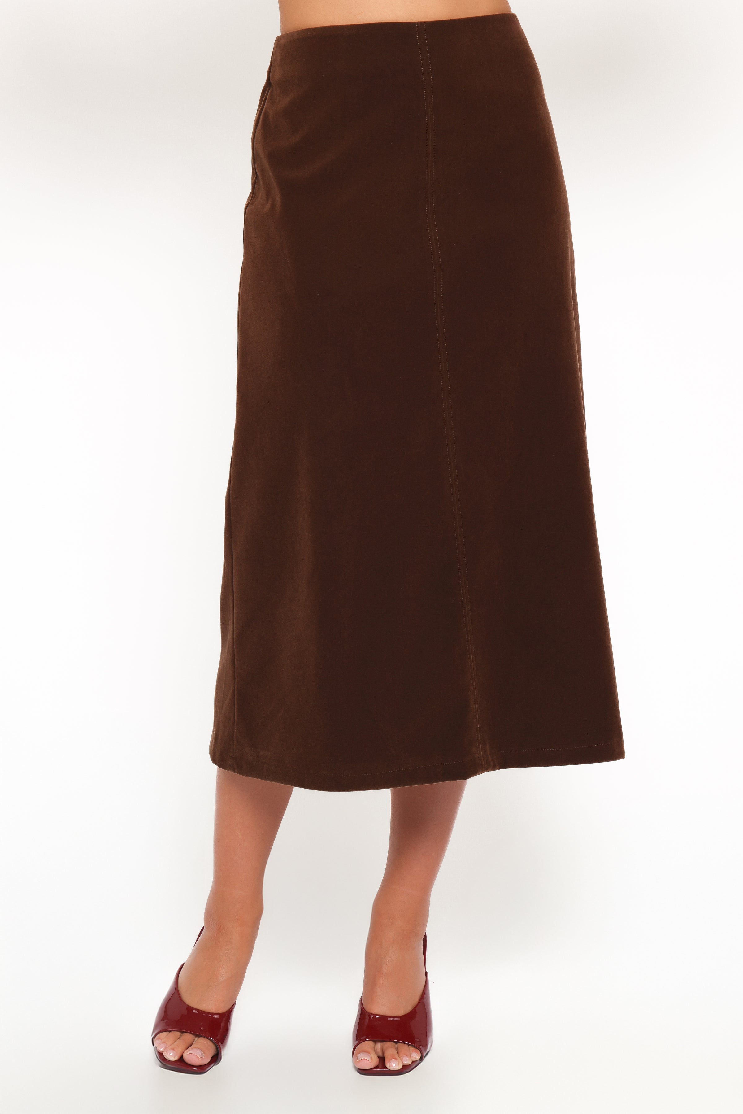 Halina Velvet Midi Skirt - Chocolate