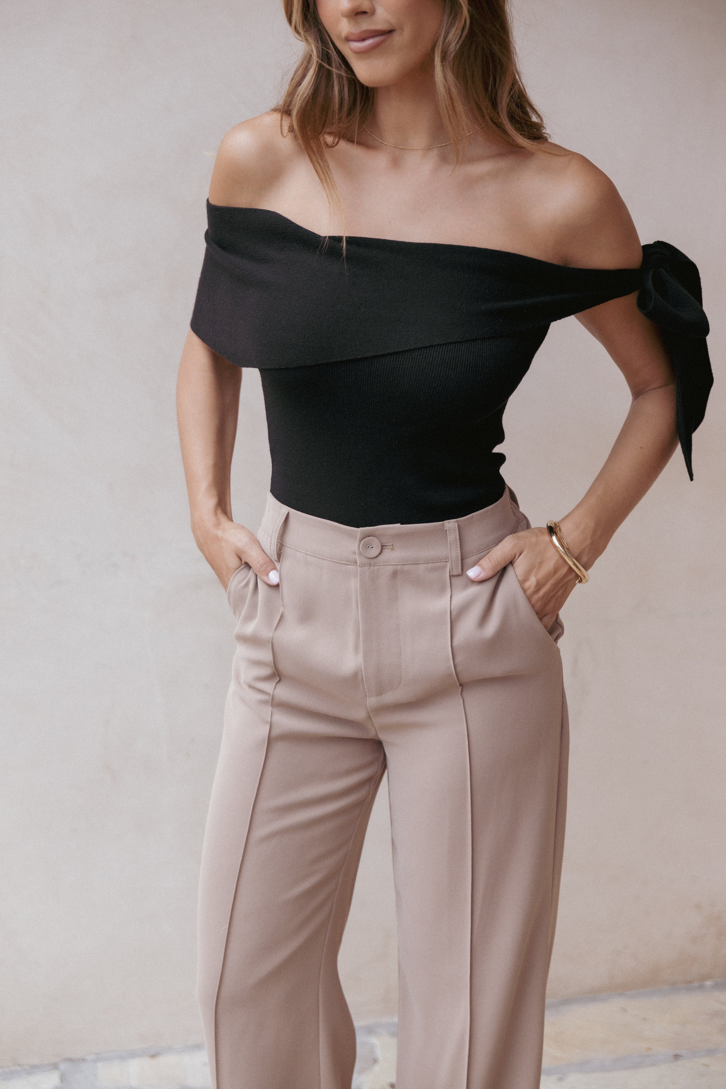 Charama Off Shoulder Knit Top - Black