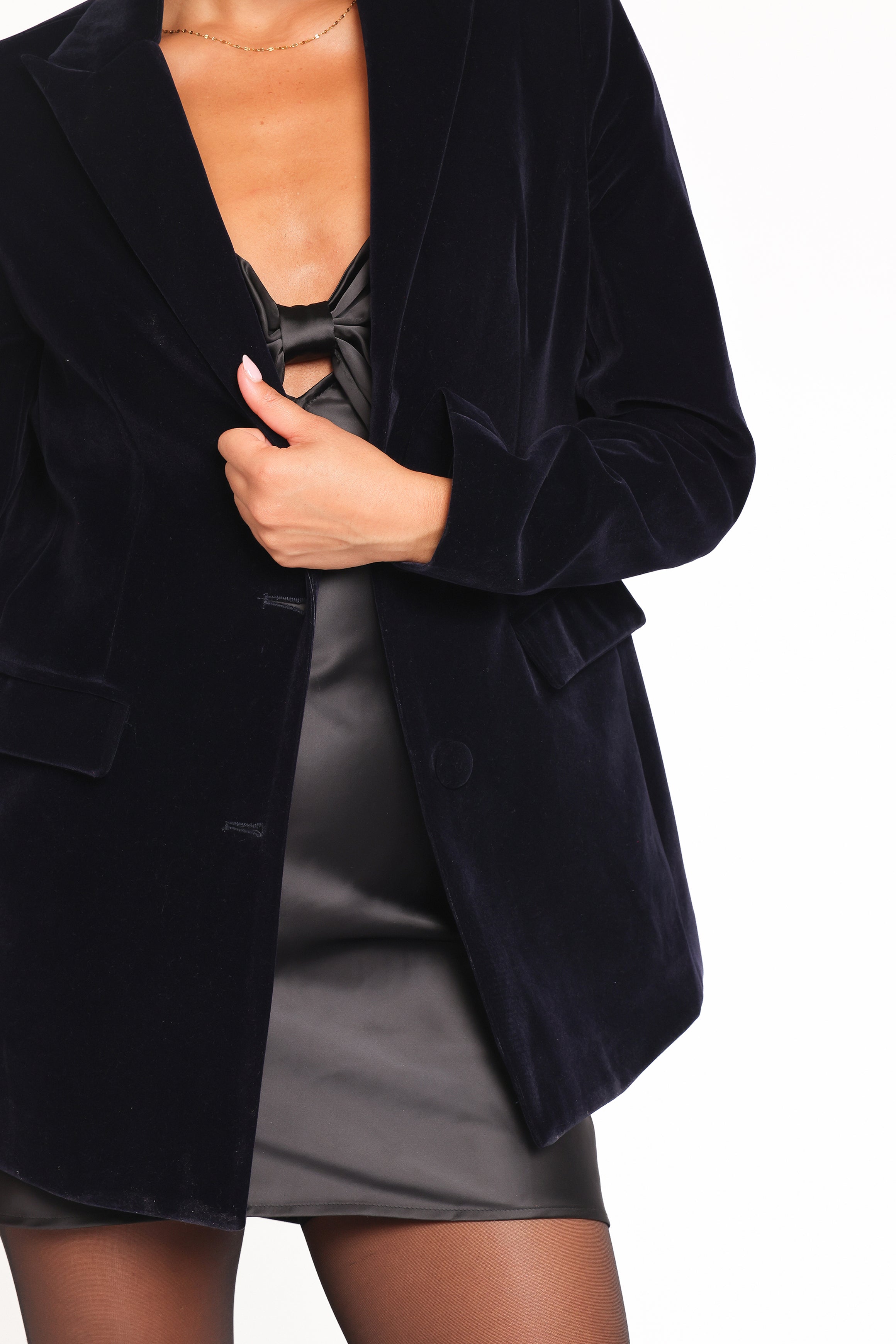 Clive Velvet Blazer - Navy