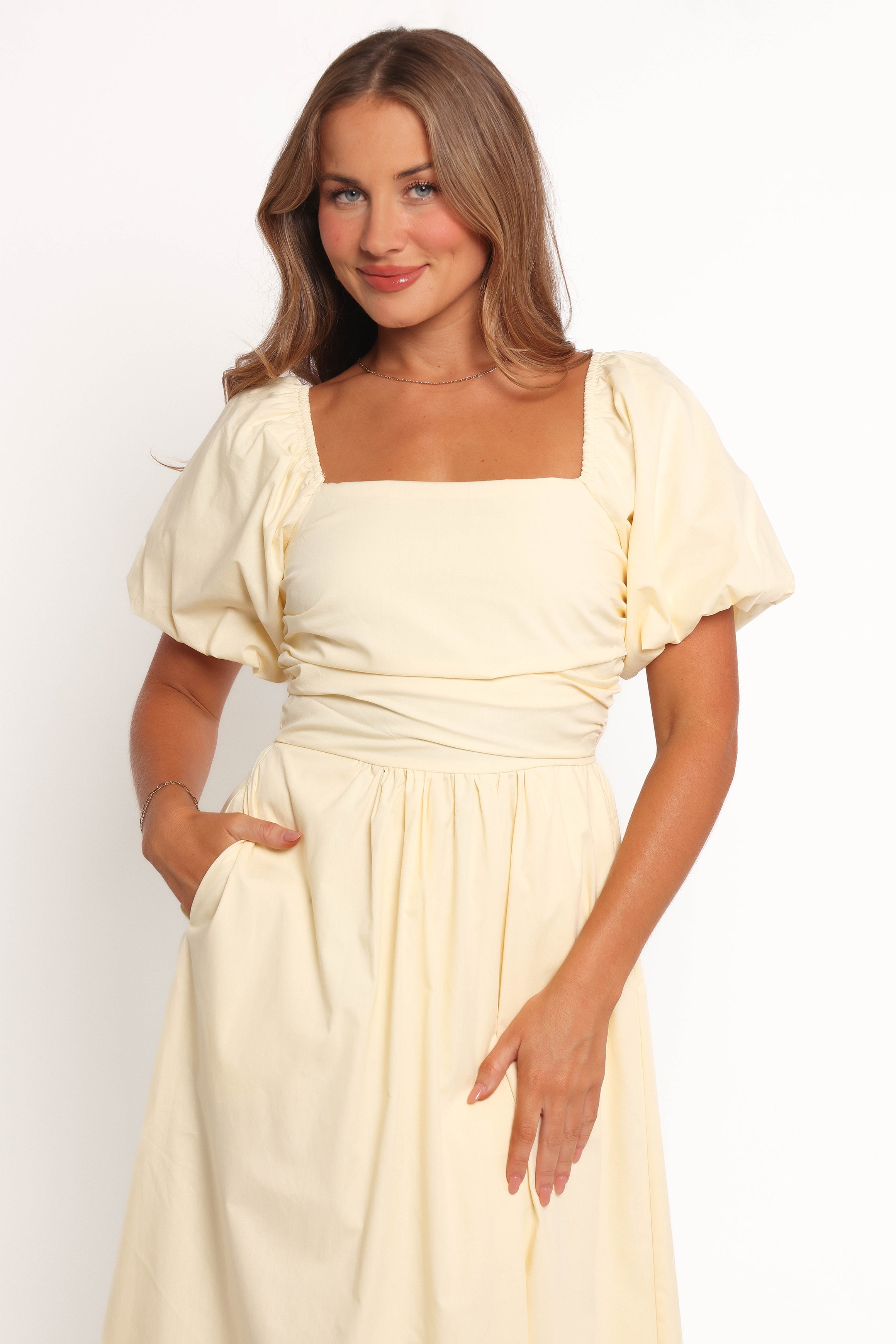 Clo Puff Sleeve Midi Dress - Yellow