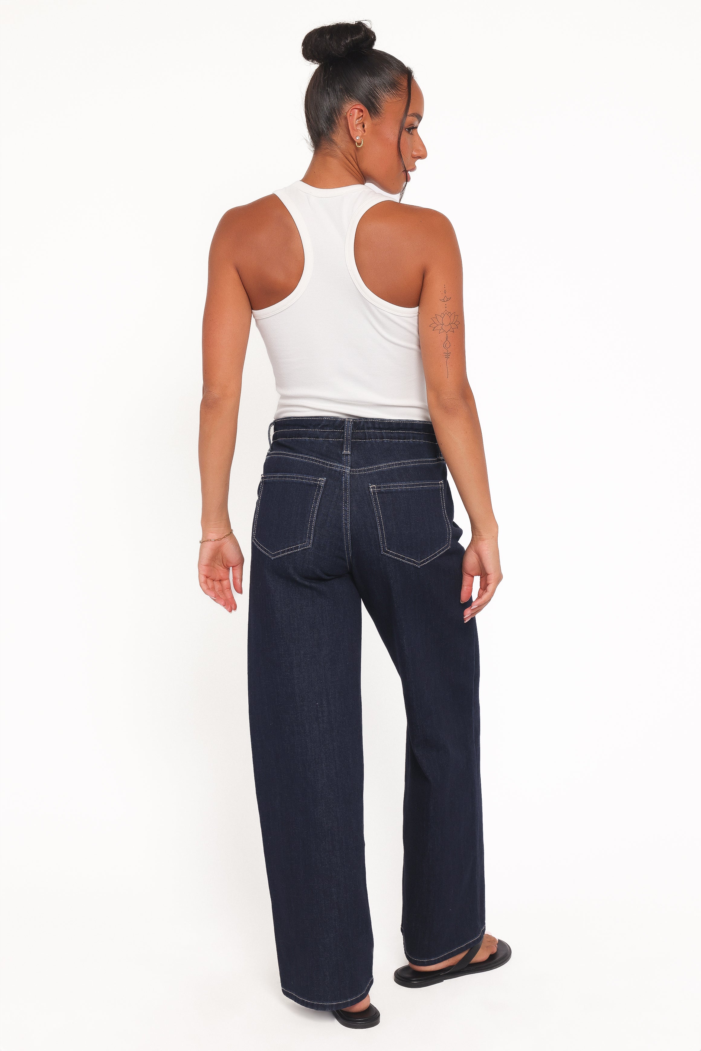 Clover Drawstring Wide Leg Jeans - Dark Wash