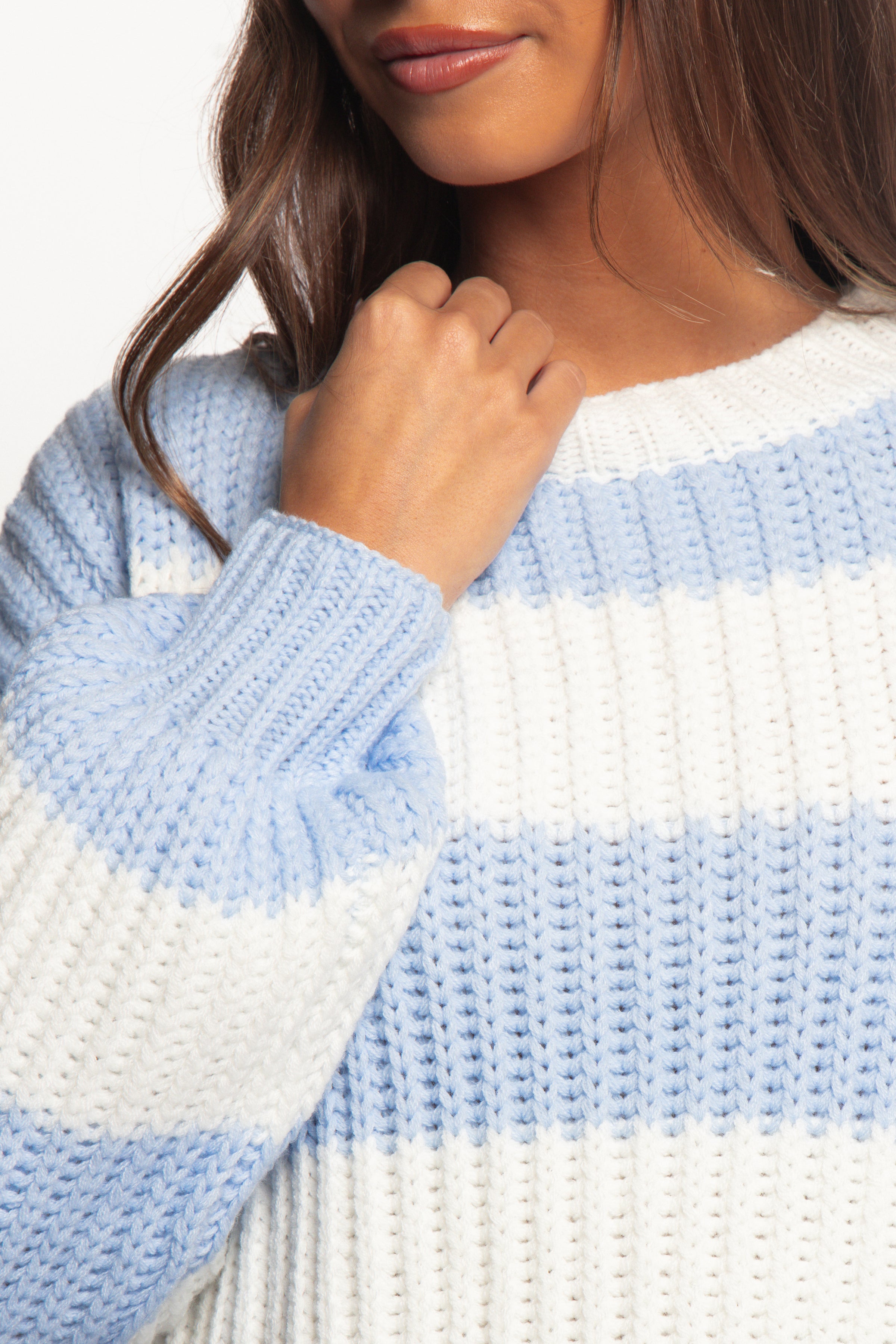 Courtney Thick Stripe Knit Sweater - Blue Cream