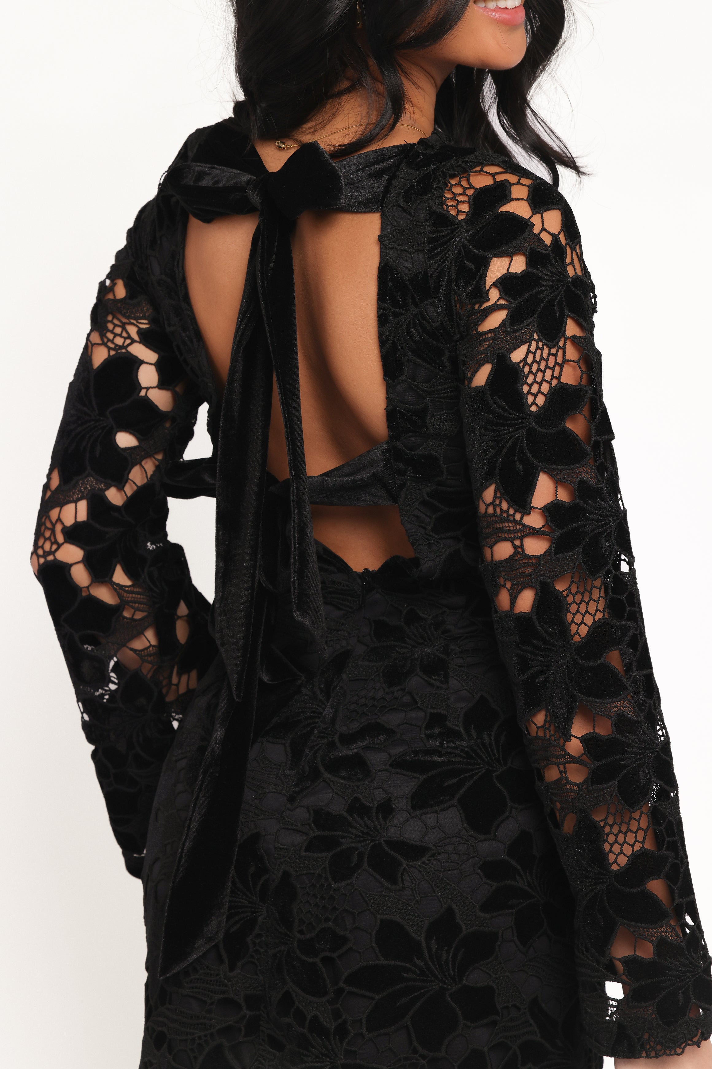 Cynthia Velvet Lace Mini Dress - Black