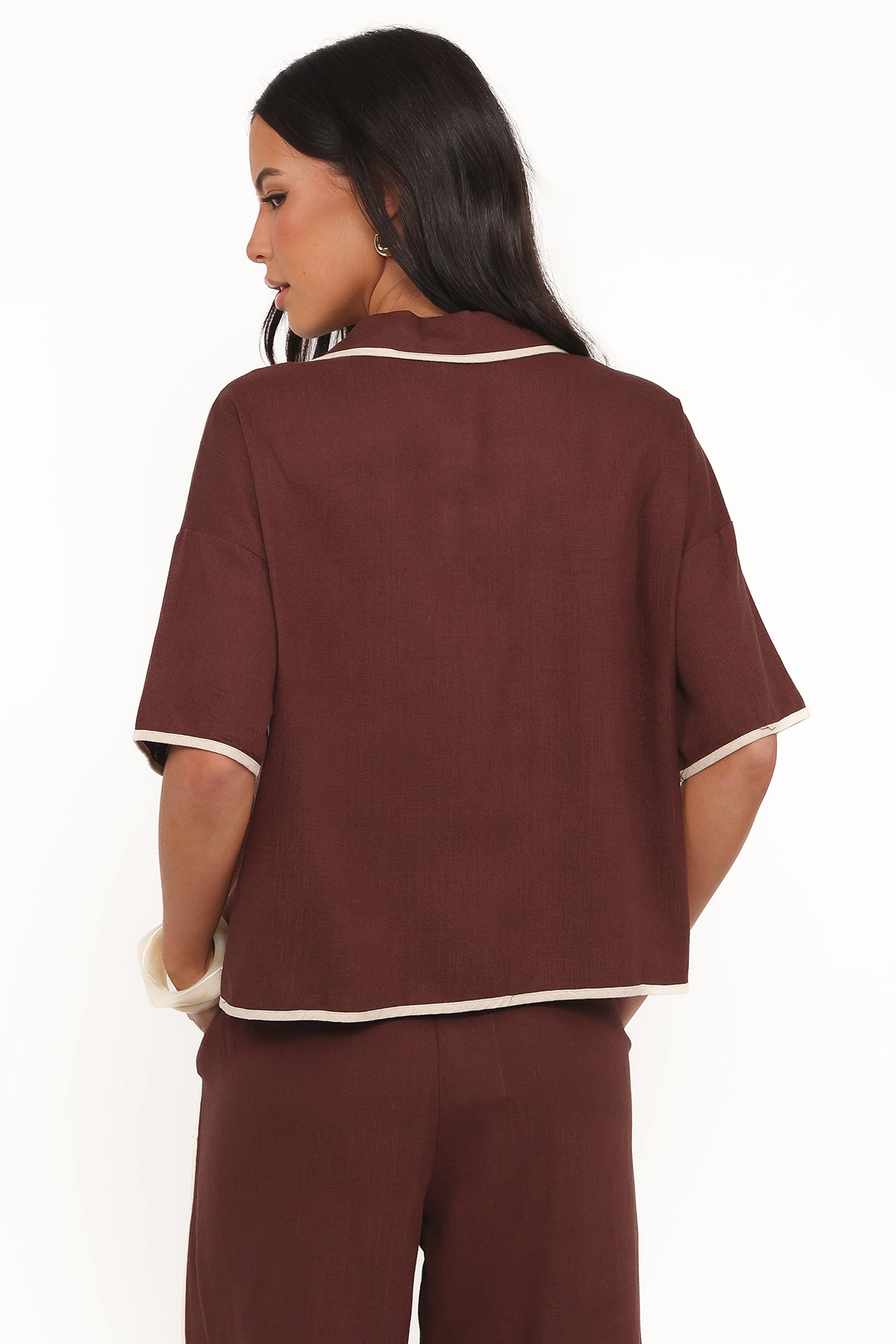 Dalton Tie Top - Brown Cream