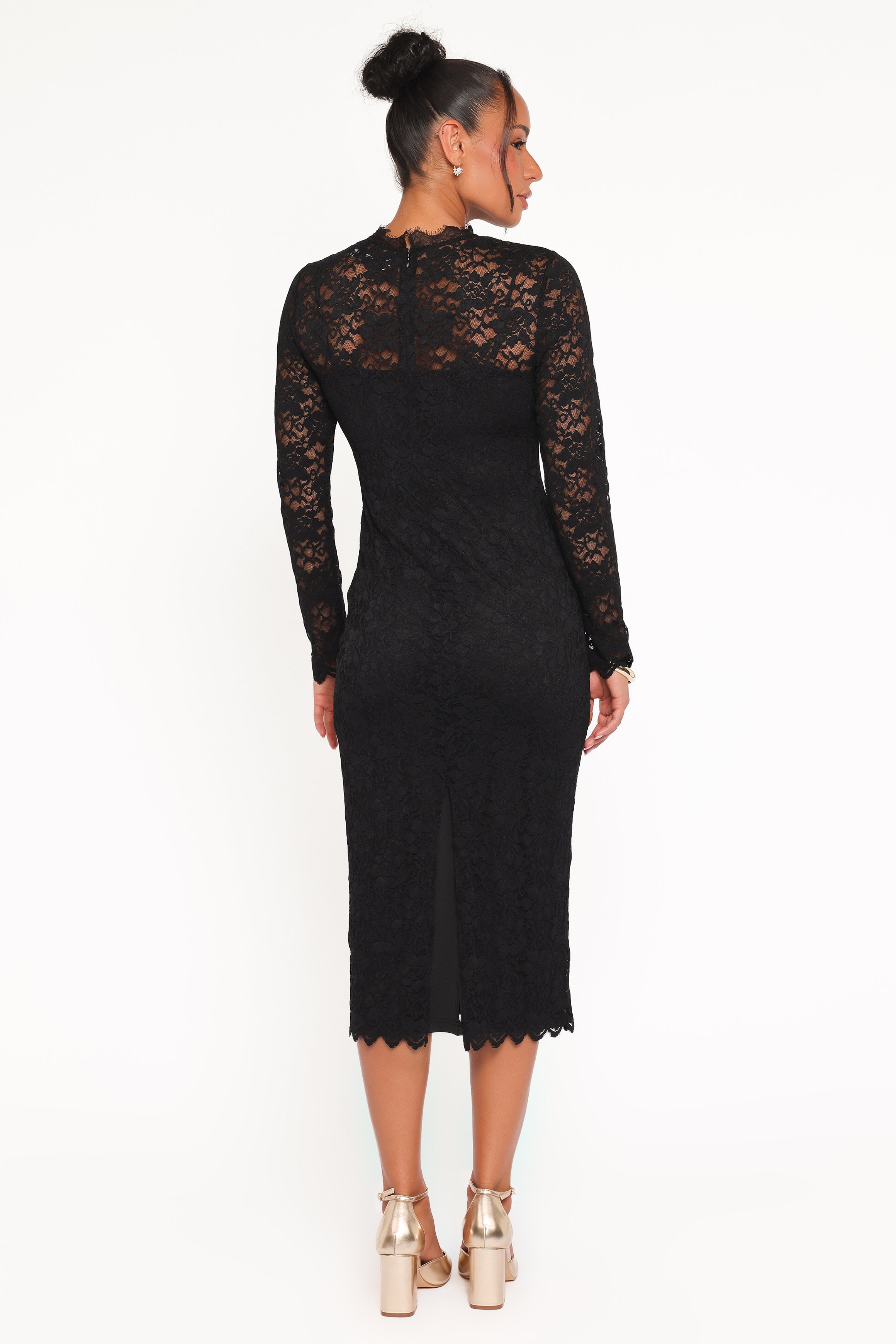 Davina Long Sleeve Midi Dress - Black