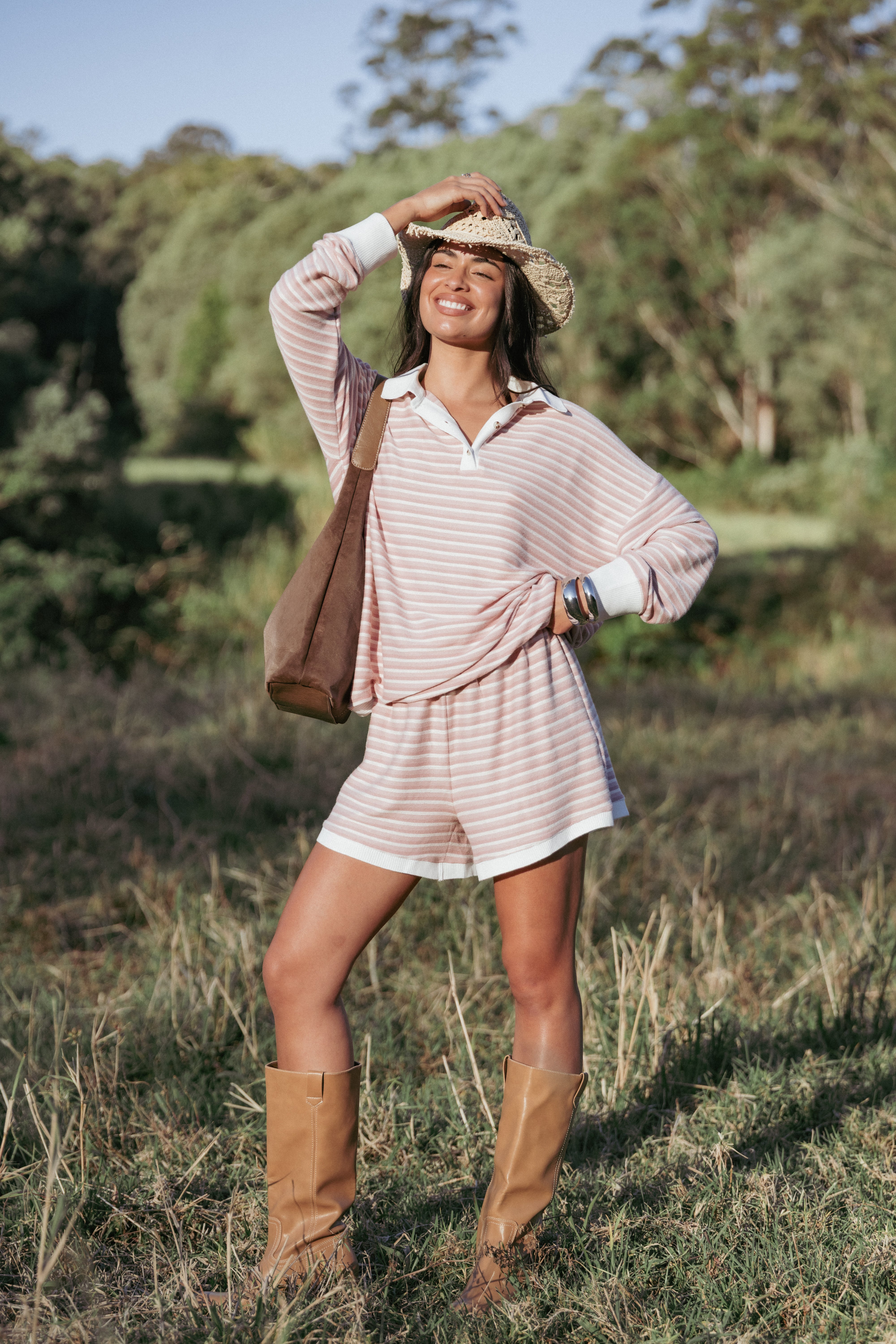 Dealia Knit Short Set - Pink Stripe