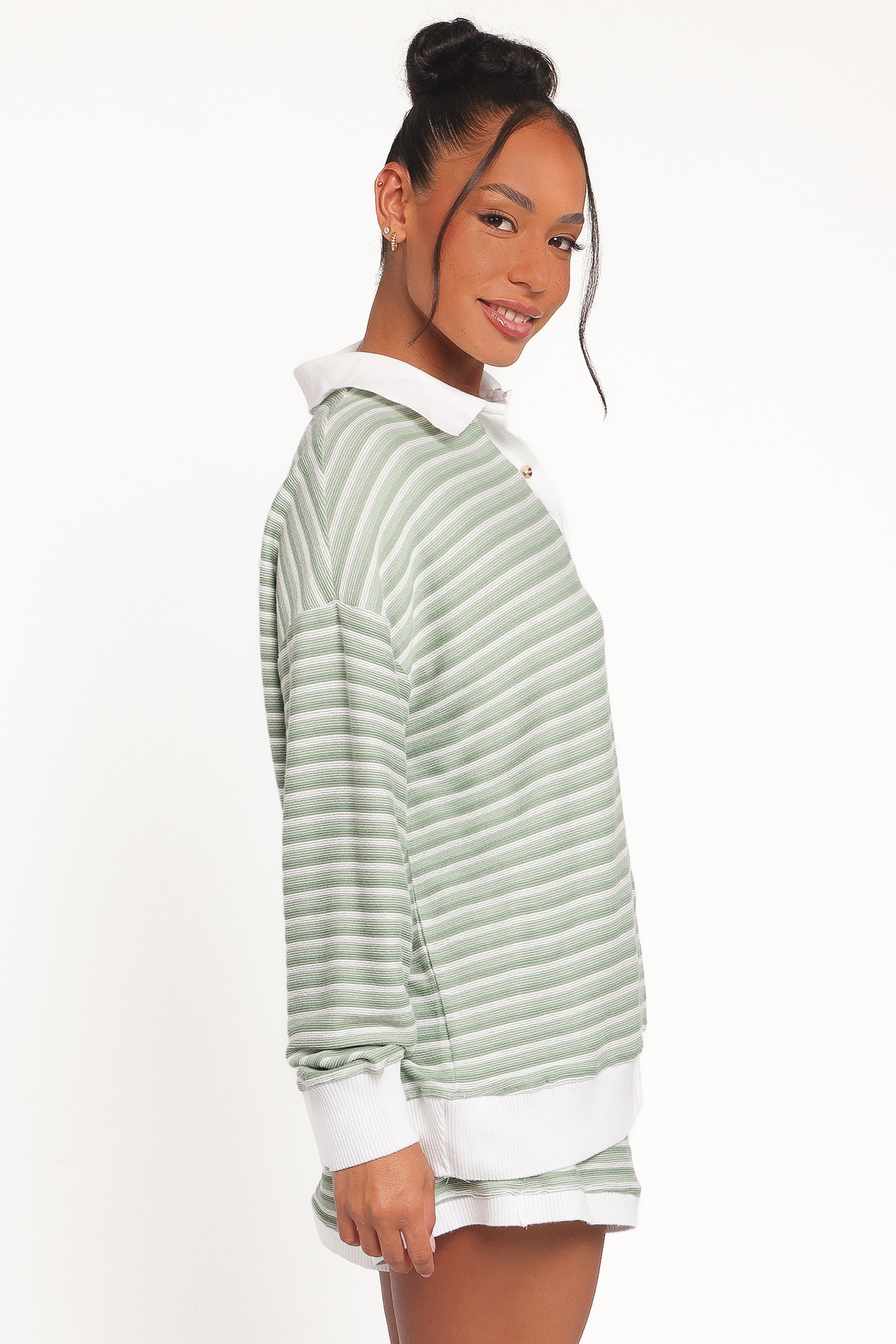 Dealia Knit Short Set - Sage Stripe
