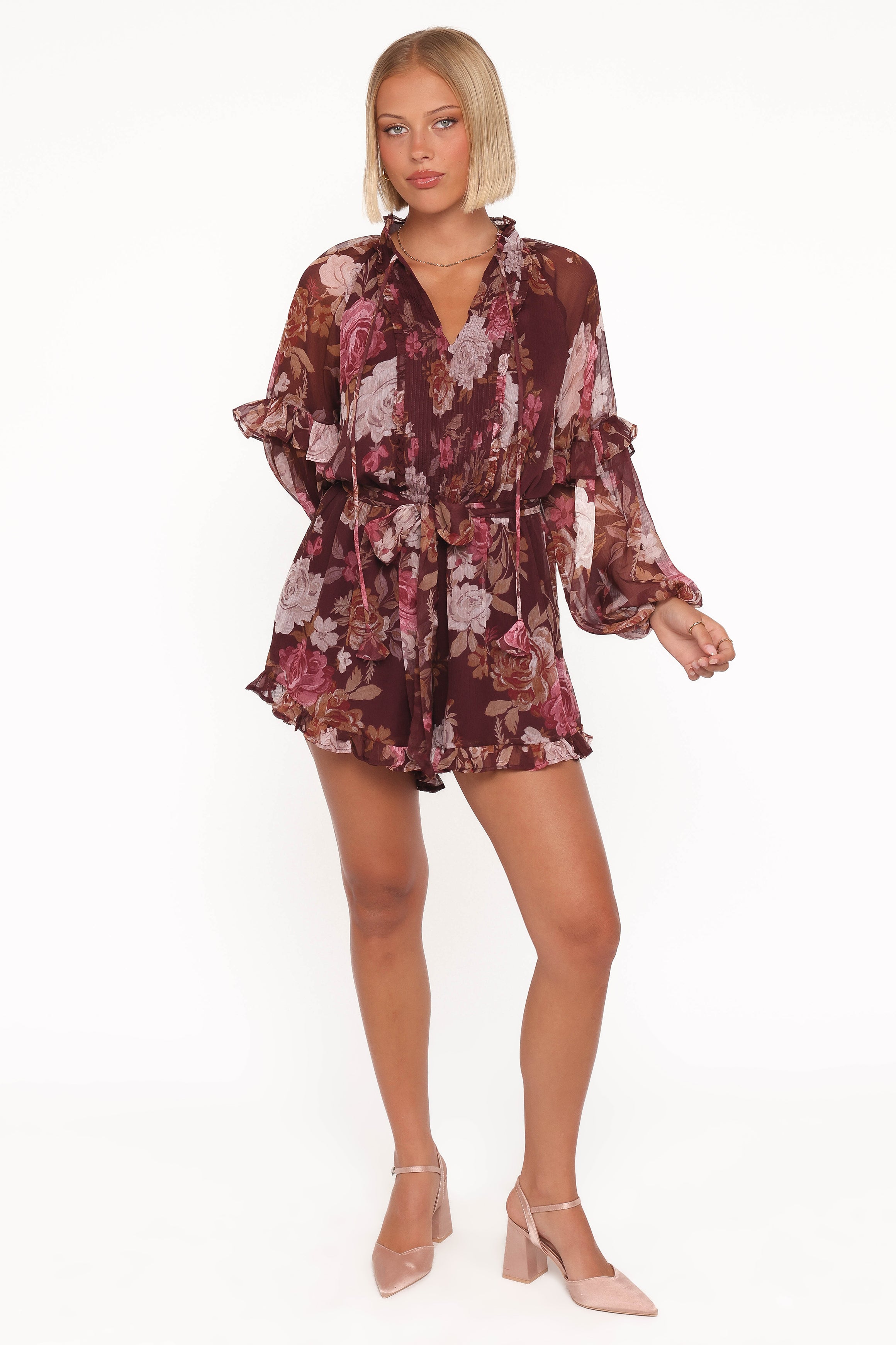 Delaney Long Sleeve Romper - Brandy Bloom