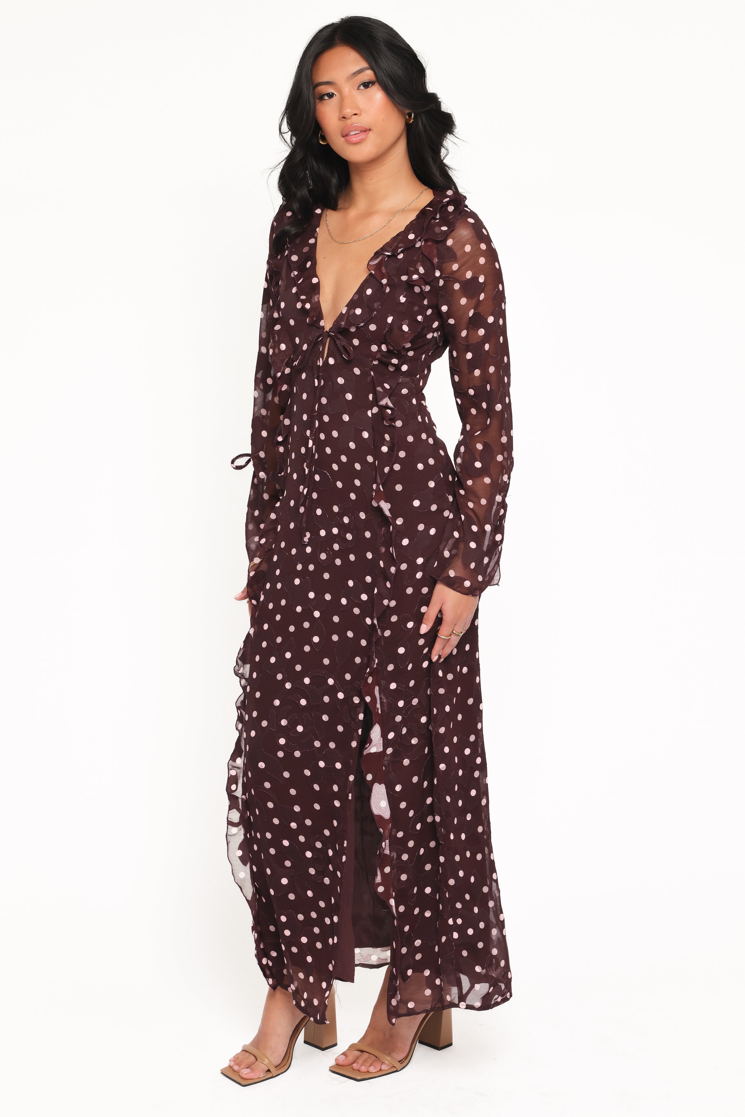 Delta Maxi Dress - Plum Polka Dot