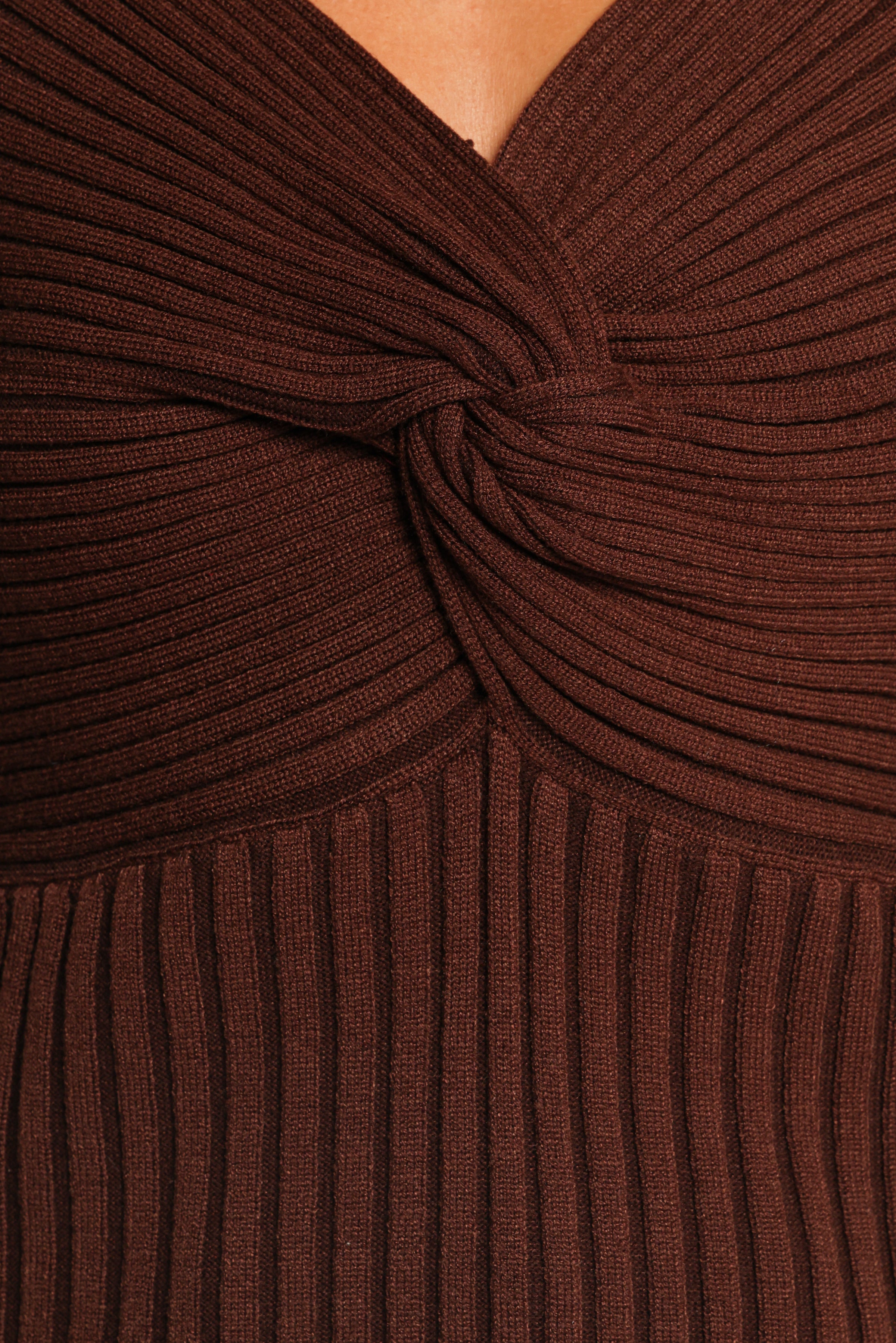 Demi Twist Detail Knit Top - Brown