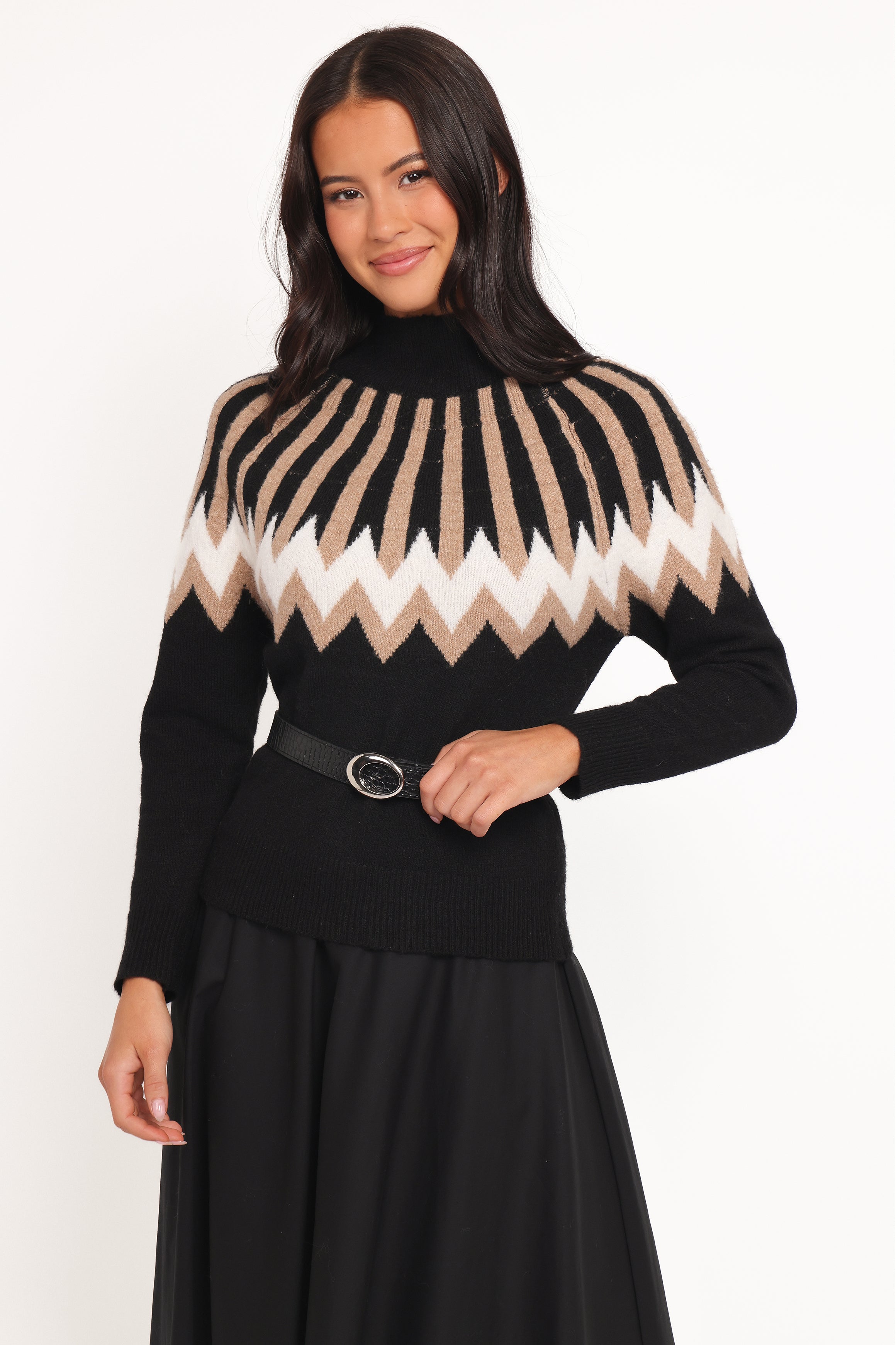 Donner Fairisle Mockneck Sweater - Black