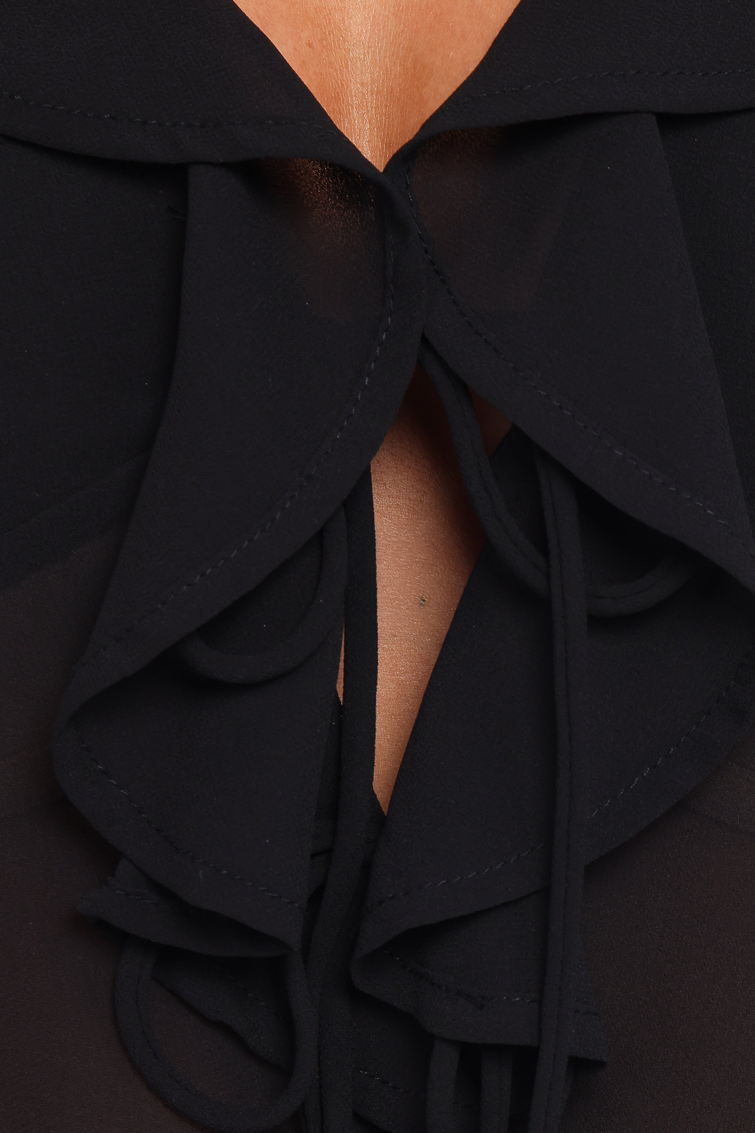 Elora Chiffon Ruffle Front Top - Black
