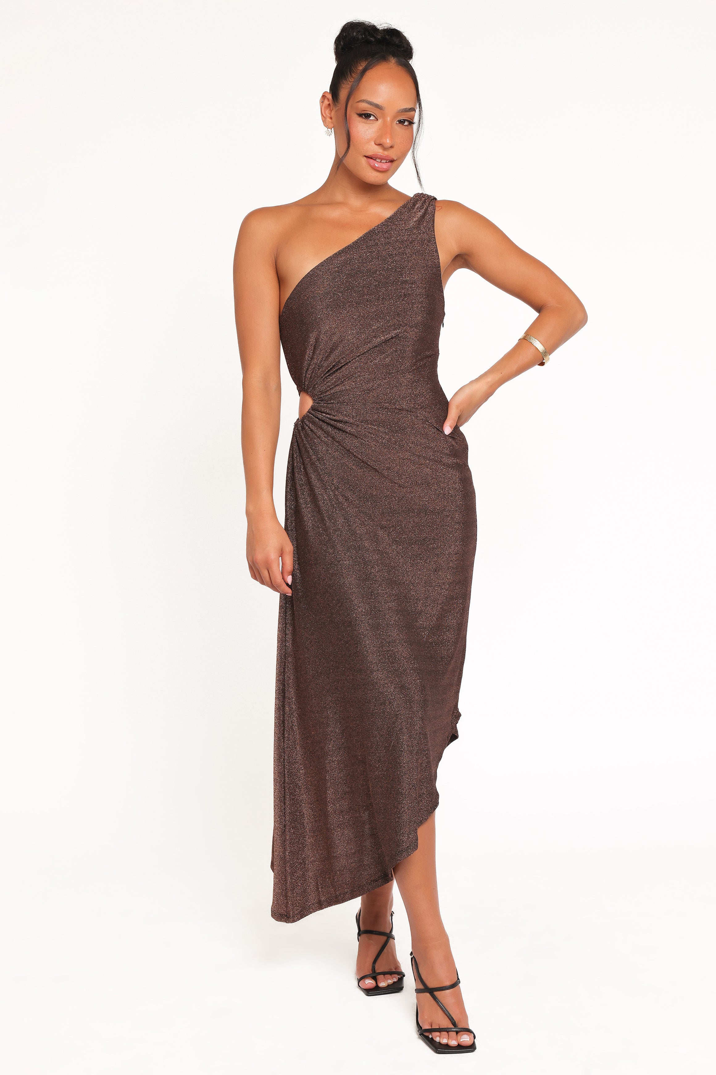 Emma One Shoulder Midi Dress - Vintage Gold