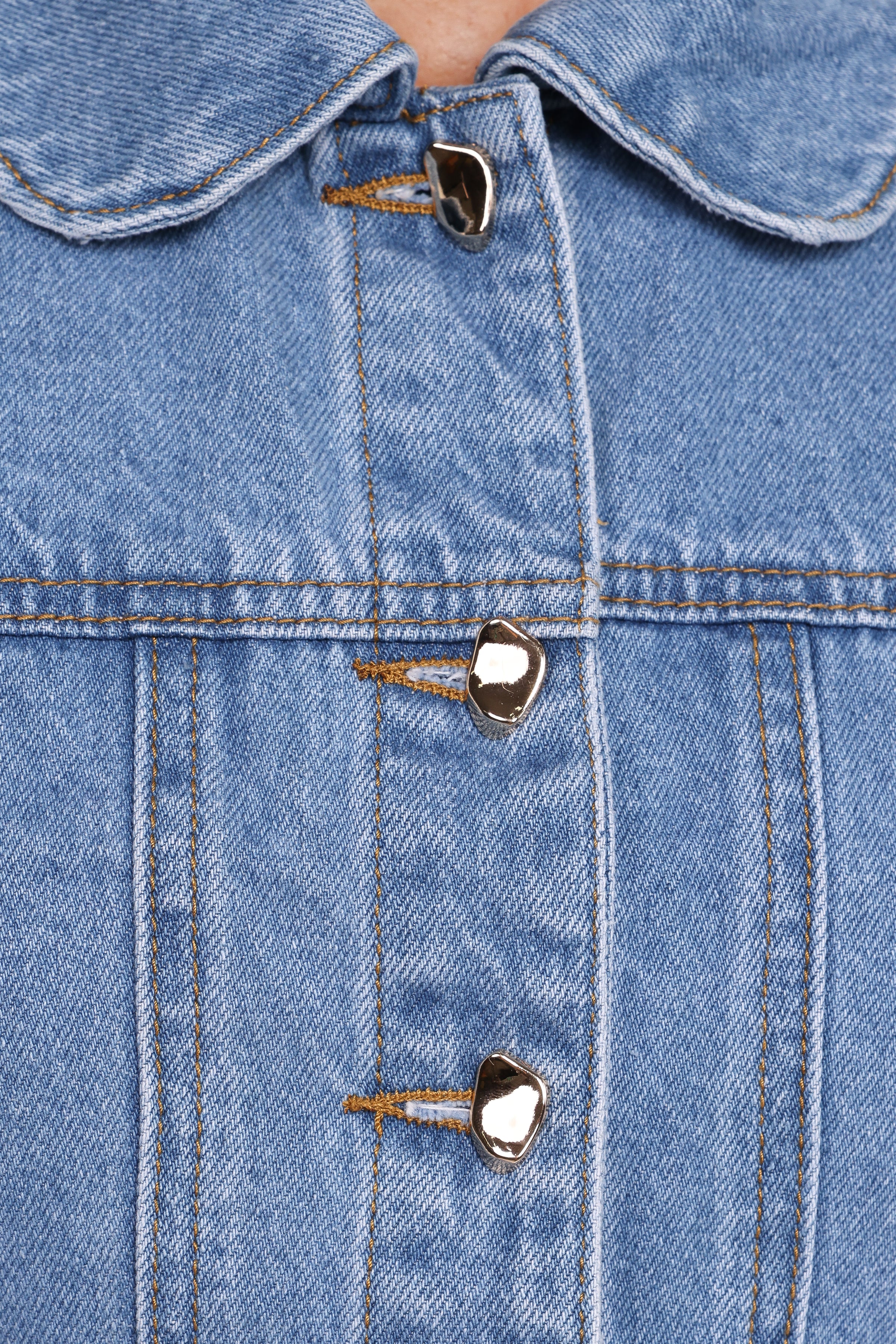 Faven Cropped Denim Jacket - Mid Blue