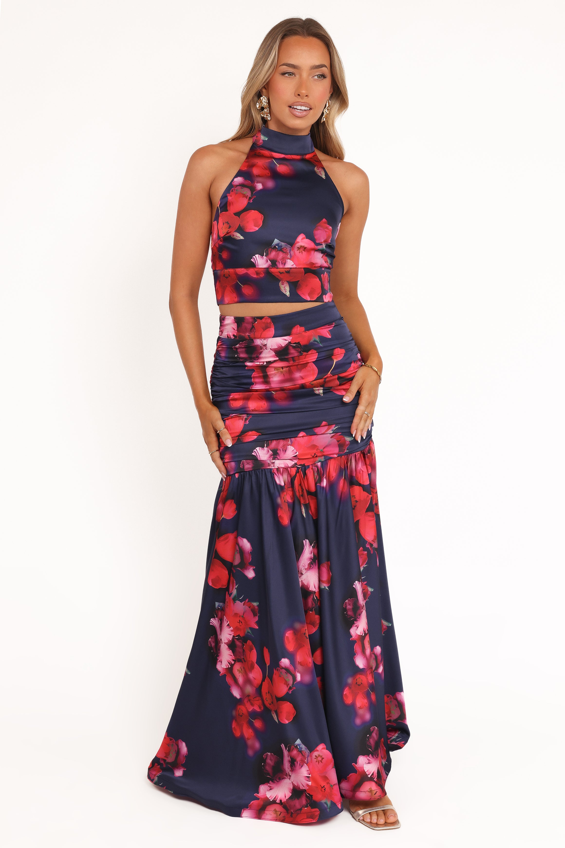 Freda Halter Skirt Set - Navy Floral