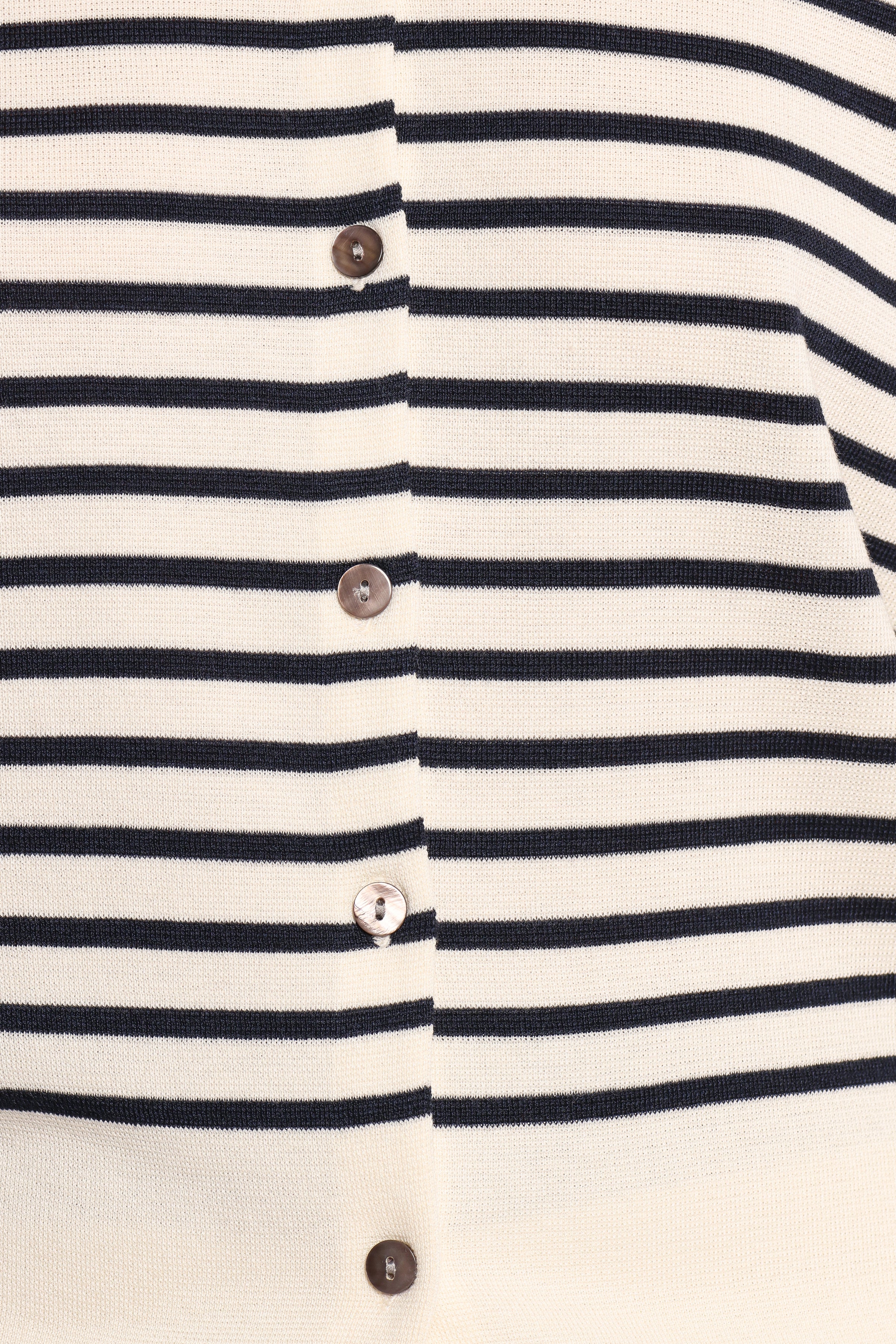 Gavi Button Front Striped Cardigan - Off White/Navy