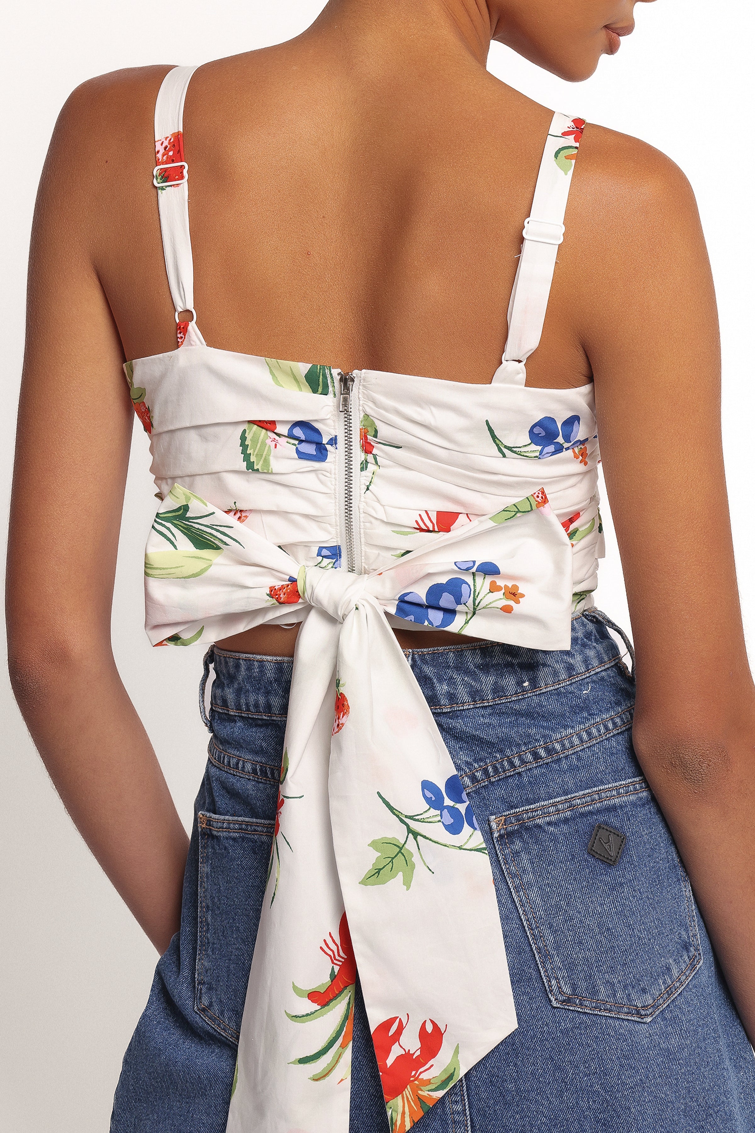 Geneva Tie Top - Off White Red