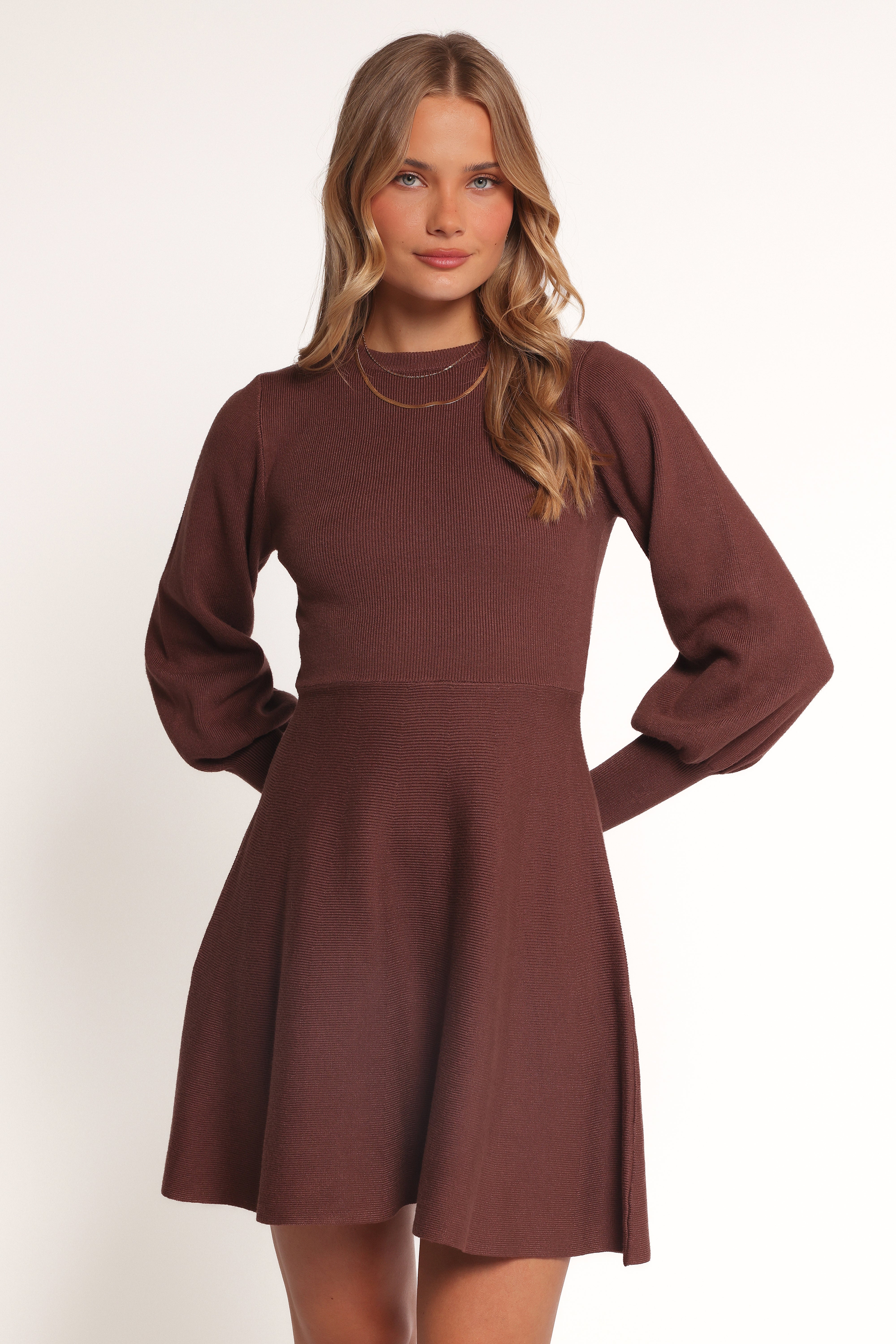 Gigi Long Sleeve Mini Dress - Brown
