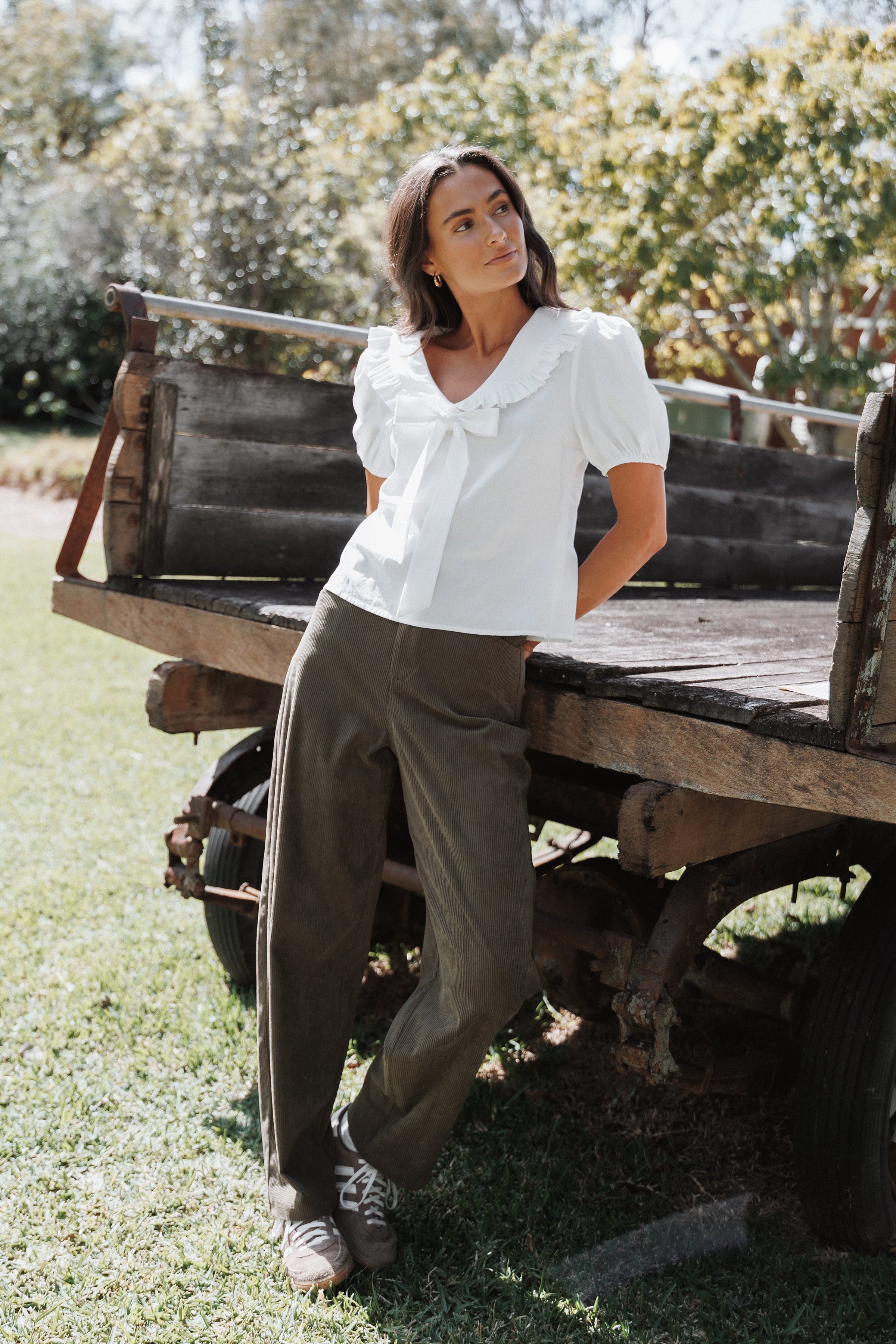 Hillary Barrel Leg Jeans - Olive Corduroy
