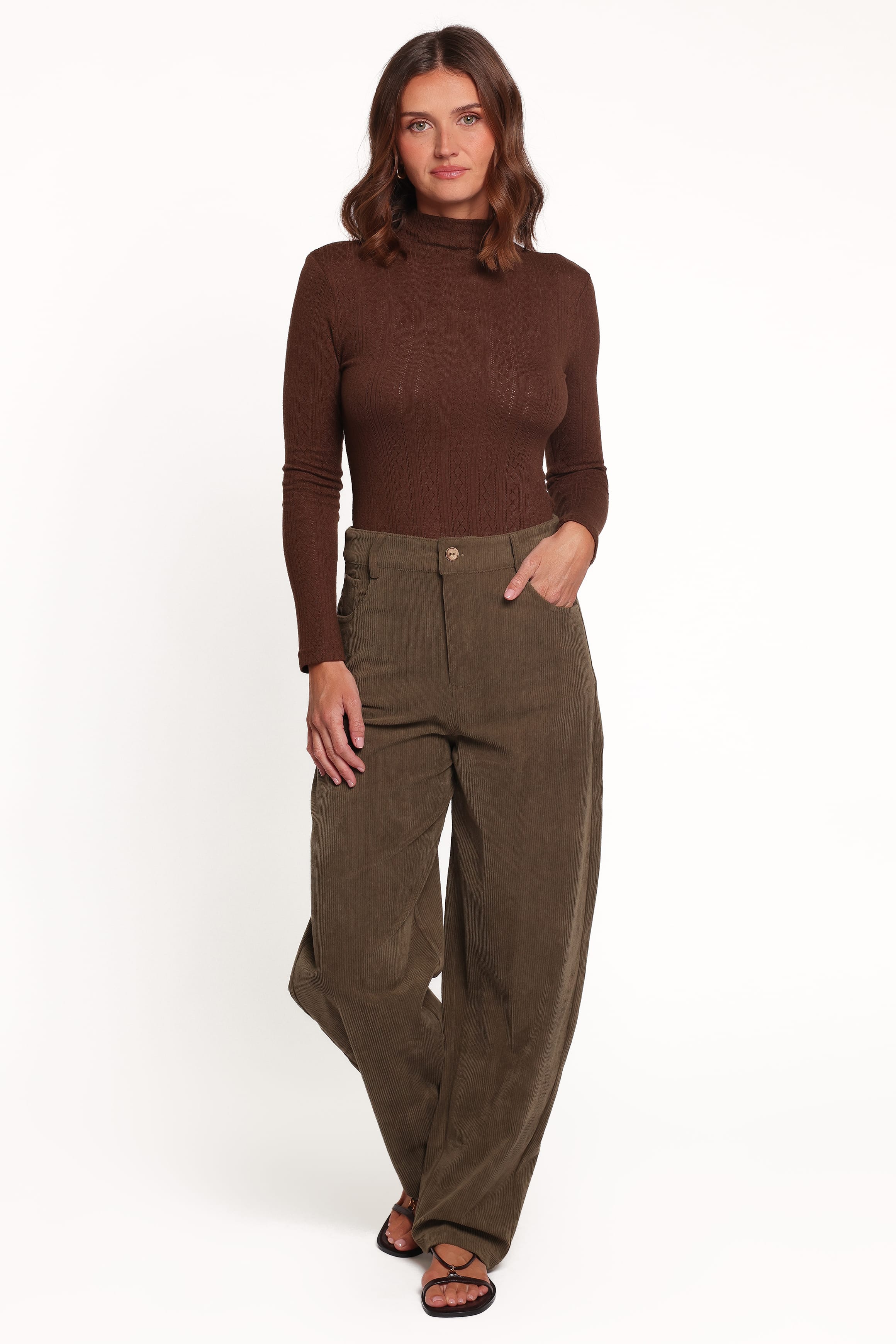 Hillary Barrel Leg Jeans - Olive Corduroy