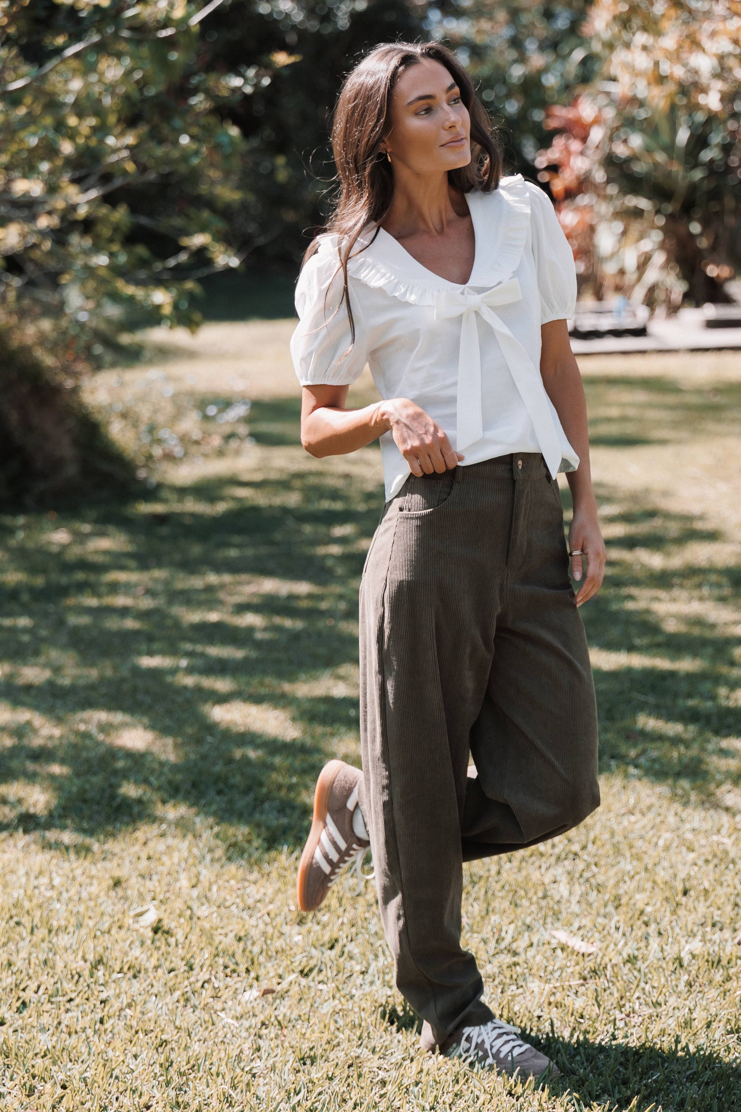 Hillary Barrel Leg Jeans - Olive Corduroy