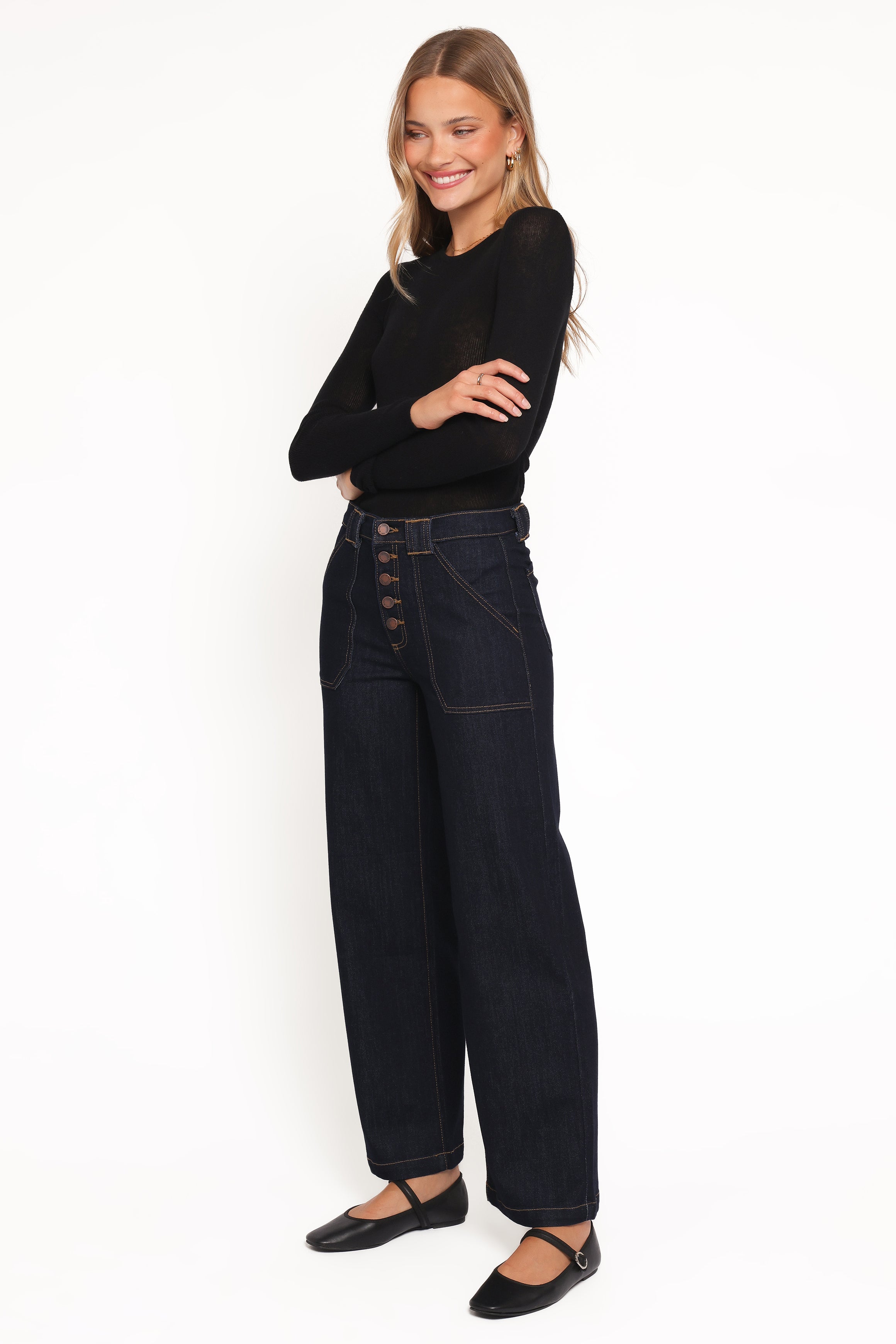 Jacinta Button Down Slim Wide Jean - Dark Wash