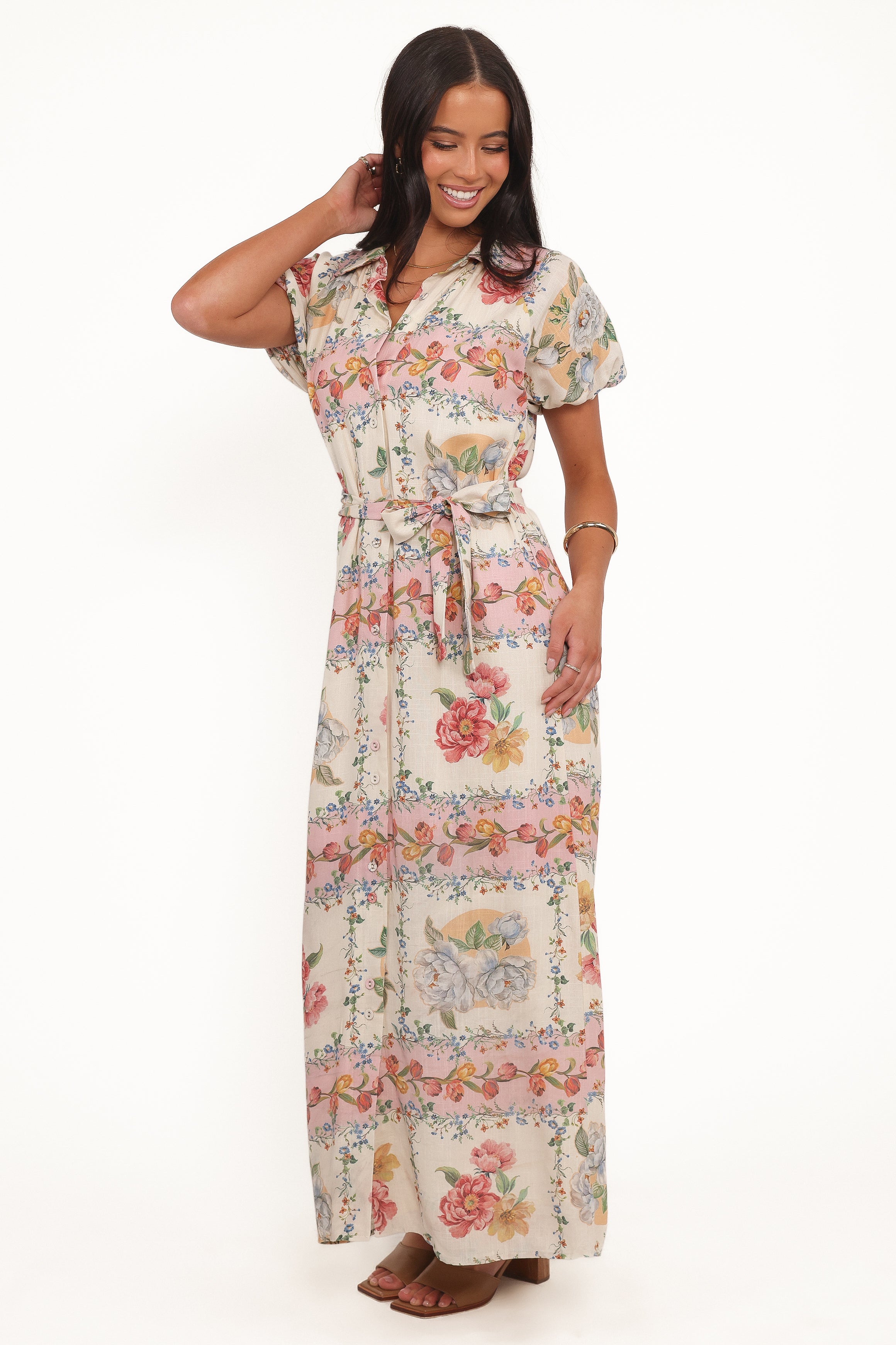 James Button Through Maxi Dress - Rose Tile