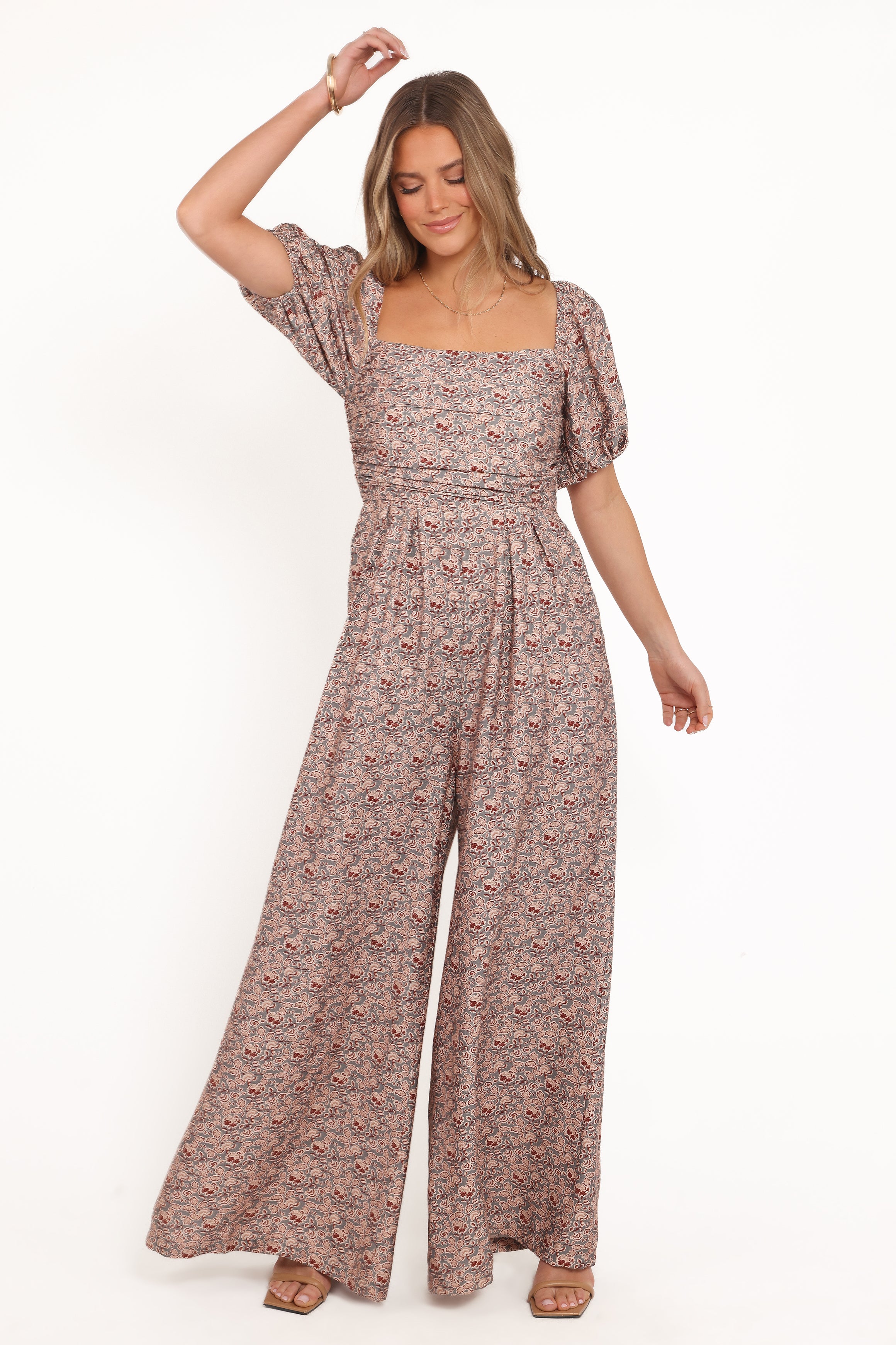 Jayda Puff Sleeve Jumpsuit - Grey Floral